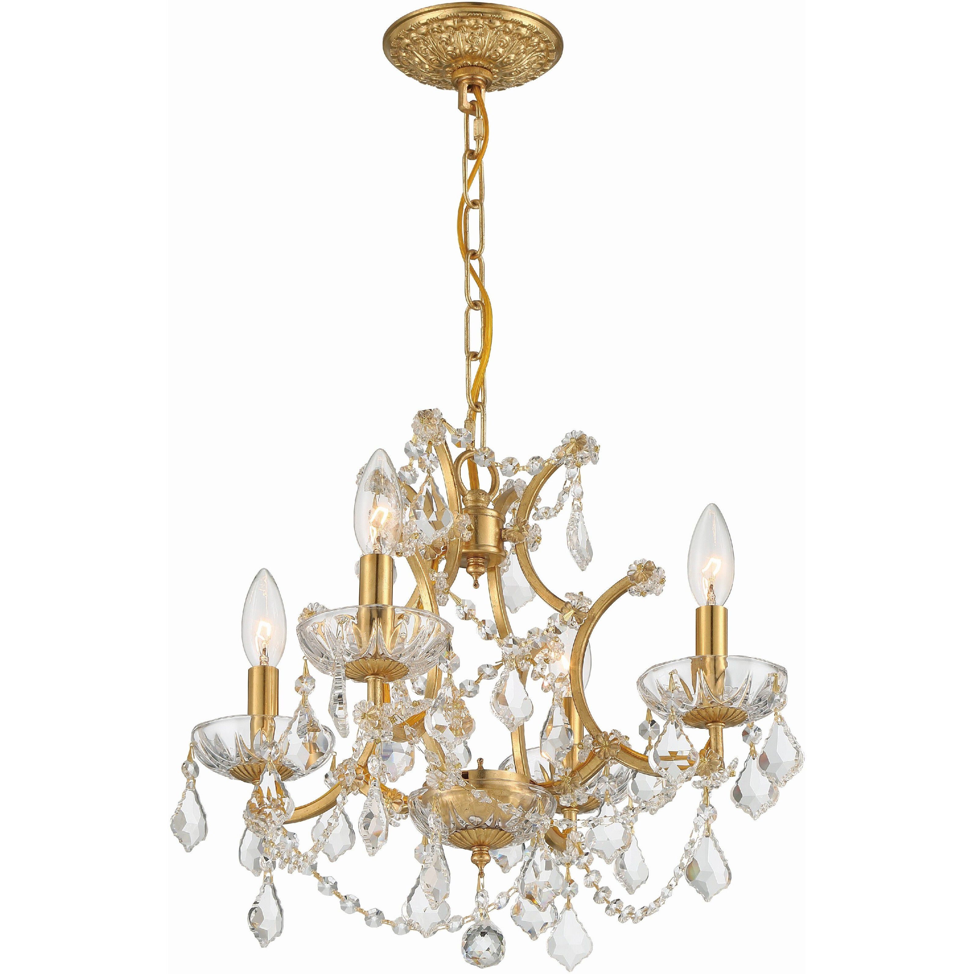 Filmore 4 Light 17.5 inch Antique Gold Mini Chandelier Ceiling Light in Clear Spectra