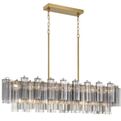 Addis 14 Light 52 inch Aged Brass Linear Chandelier Ceiling Light in Tronchi Glass Smoke