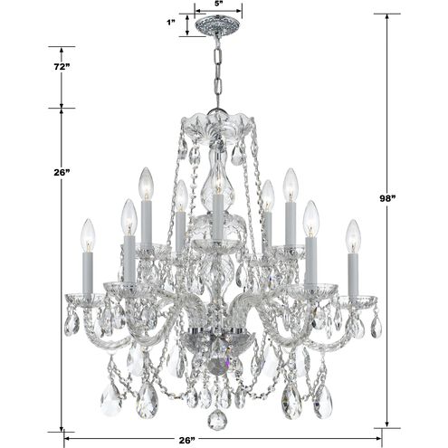 Traditional Crystal 10 Light 26 inch Polished Chrome Chandelier Ceiling Light in Clear Hand Cut