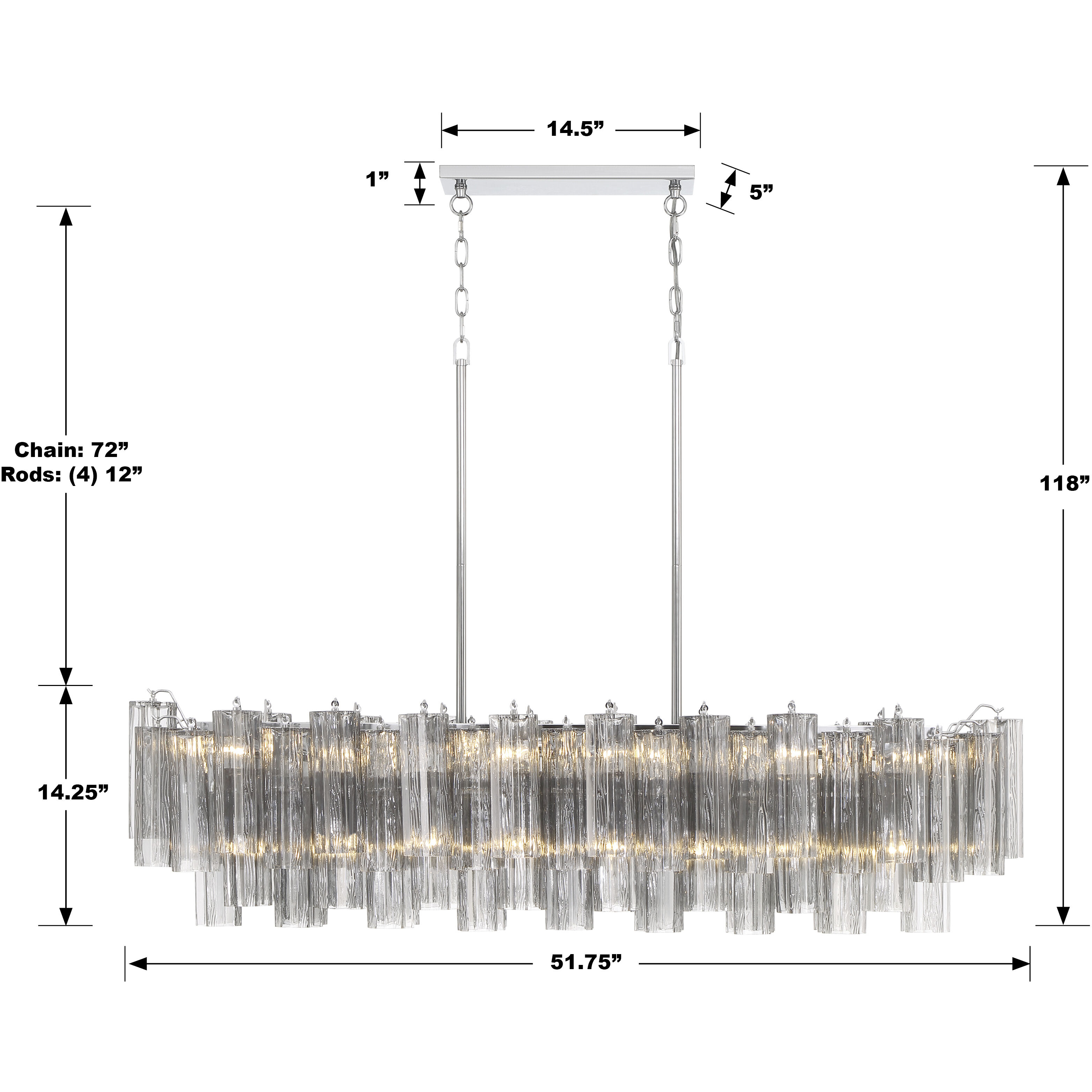 Addis 14 Light 51.75 inch Polished Chrome Linear Chandelier Ceiling Light in Tronchi Glass Smoke