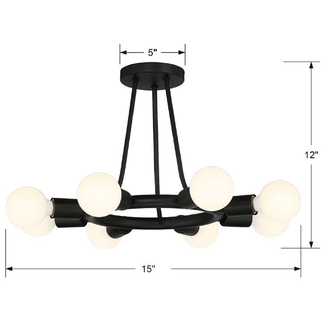 Dakota 8 Light 15 inch Black Semi Flush Ceiling Light