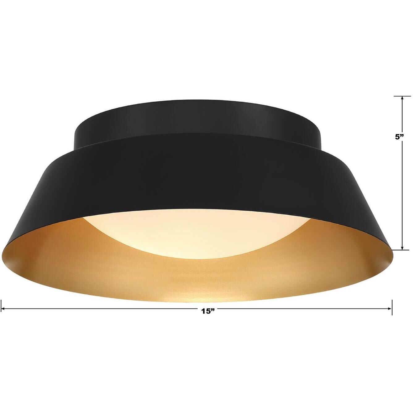 Donoven 2 Light 15 inch Matte Black and Gold Flush Mount Ceiling Light