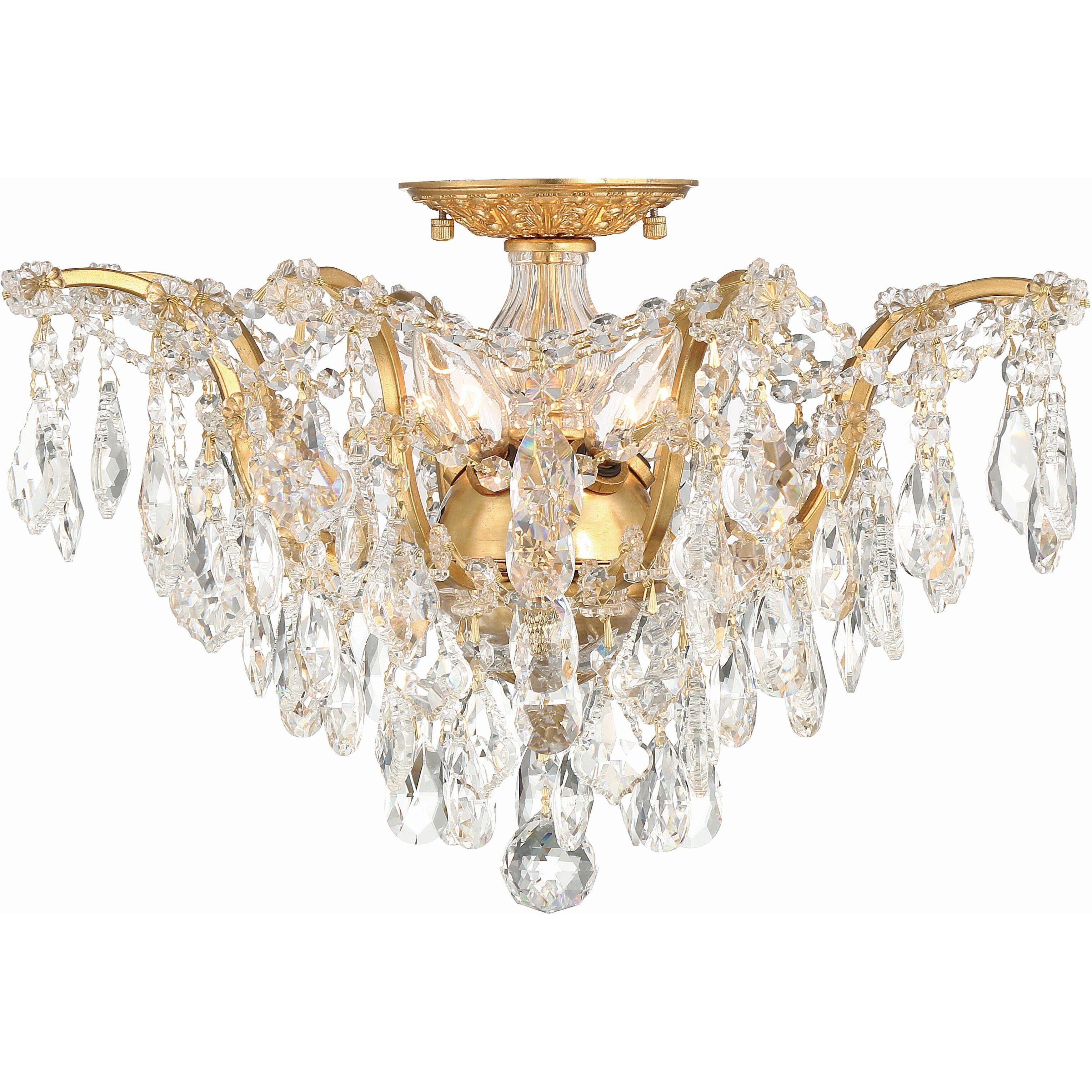 Filmore 5 Light 19 inch Antique Gold Flush Ceiling Light in Clear Swarovski Strass