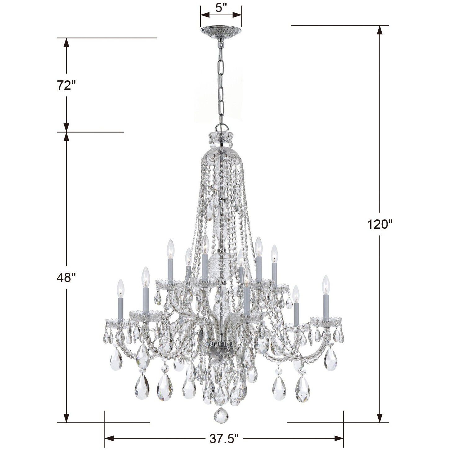 Traditional Crystal 12 Light 37.5 inch Polished Chrome Chandelier Ceiling Light in Clear Swarovski Strass
