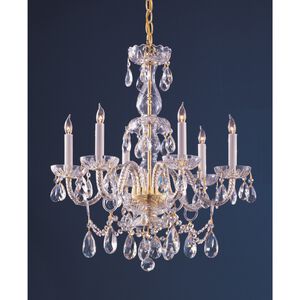 Traditional Crystal 6 Light 22 inch Polished Brass Chandelier Ceiling Light