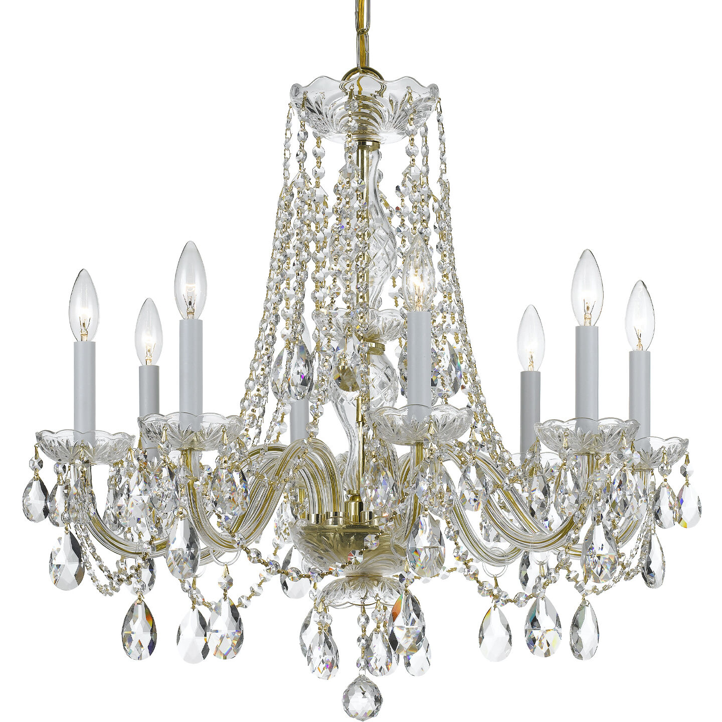 Traditional Crystal 8 Light 26 inch Polished Brass Chandelier Ceiling Light in Clear Hand Cut