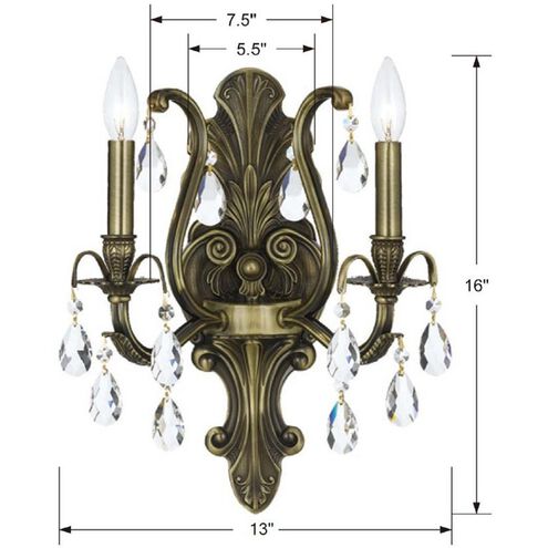 Dawson 2 Light 12.5 inch Antique Brass Sconce Wall Light in Clear Spectra