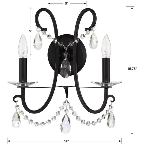 Othello 2 Light 14 inch Matte Black Sconce Wall Light in Clear Hand Cut