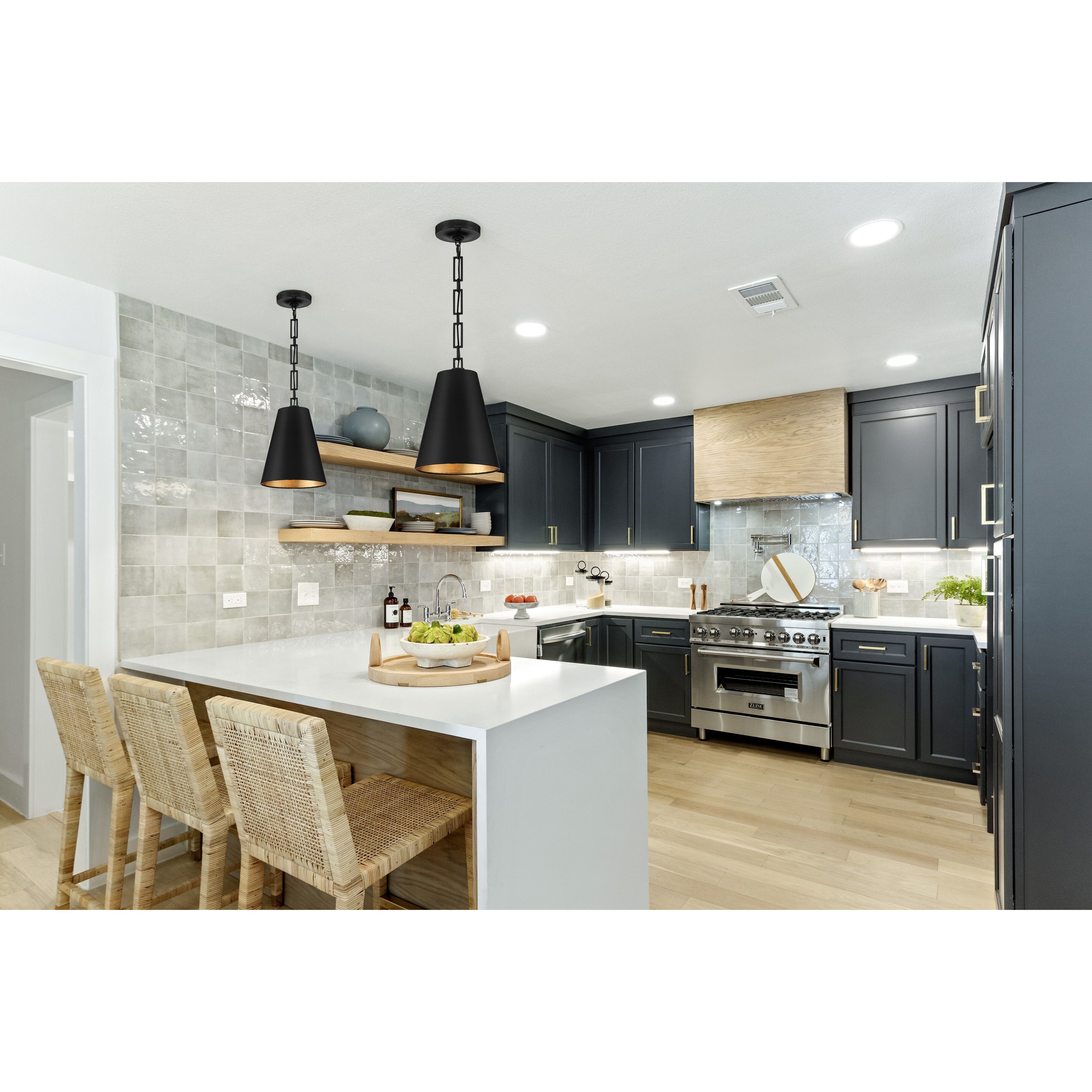 Alston 2 Light 10 inch Matte Black and Antique Gold Mini Pendant Ceiling Light