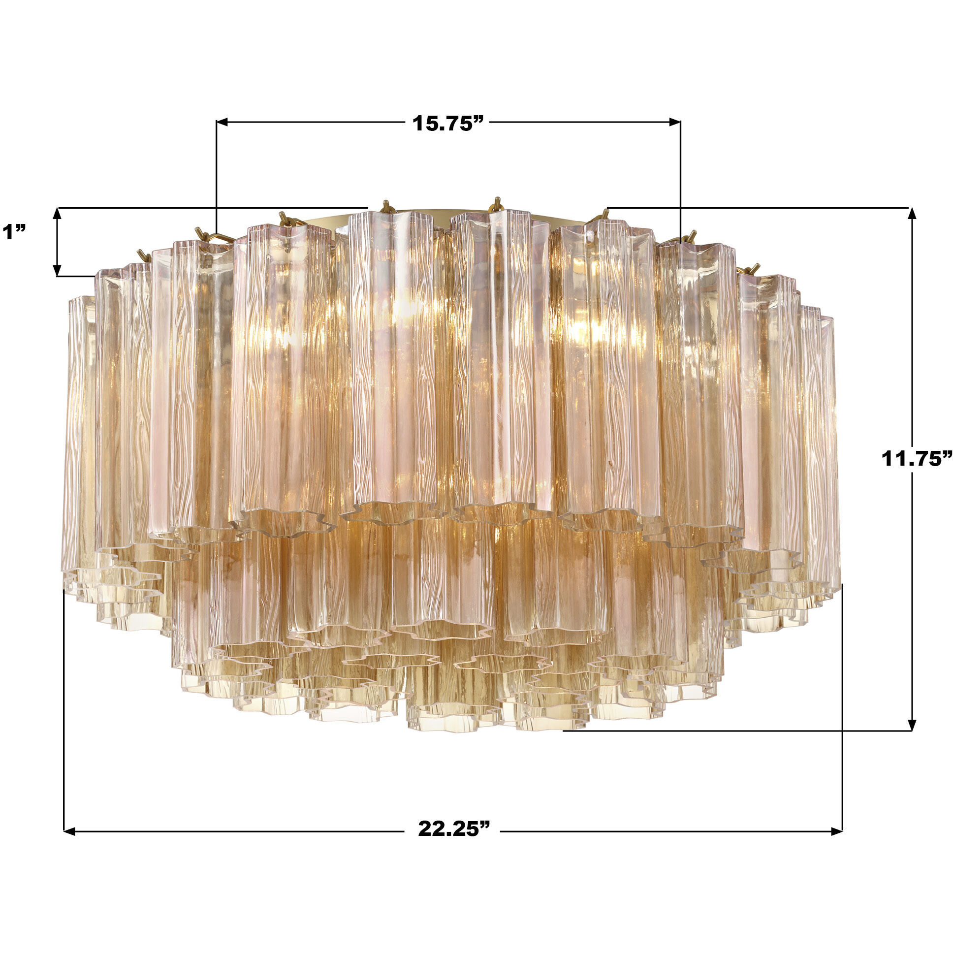 Addis 7 Light 22.25 inch Aged Brass Flush Mount Ceiling Light in Tronchi Glass Amber