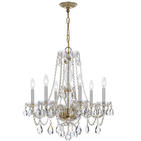Traditional Crystal 6 Light 23 inch Polished Brass Chandelier Ceiling Light in Clear Spectra