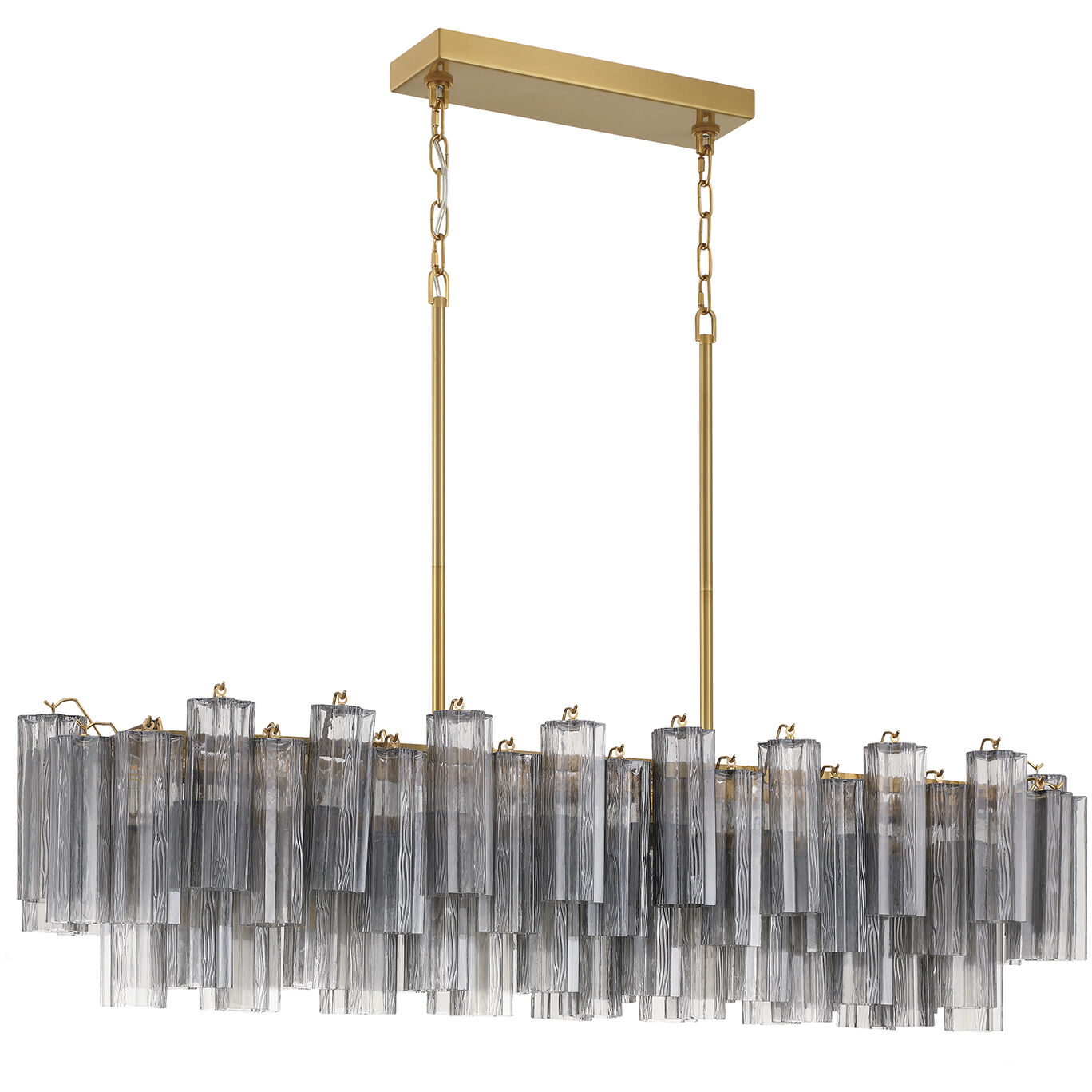 Addis 14 Light 51.75 inch Aged Brass Linear Chandelier Ceiling Light in Tronchi Glass Smoke