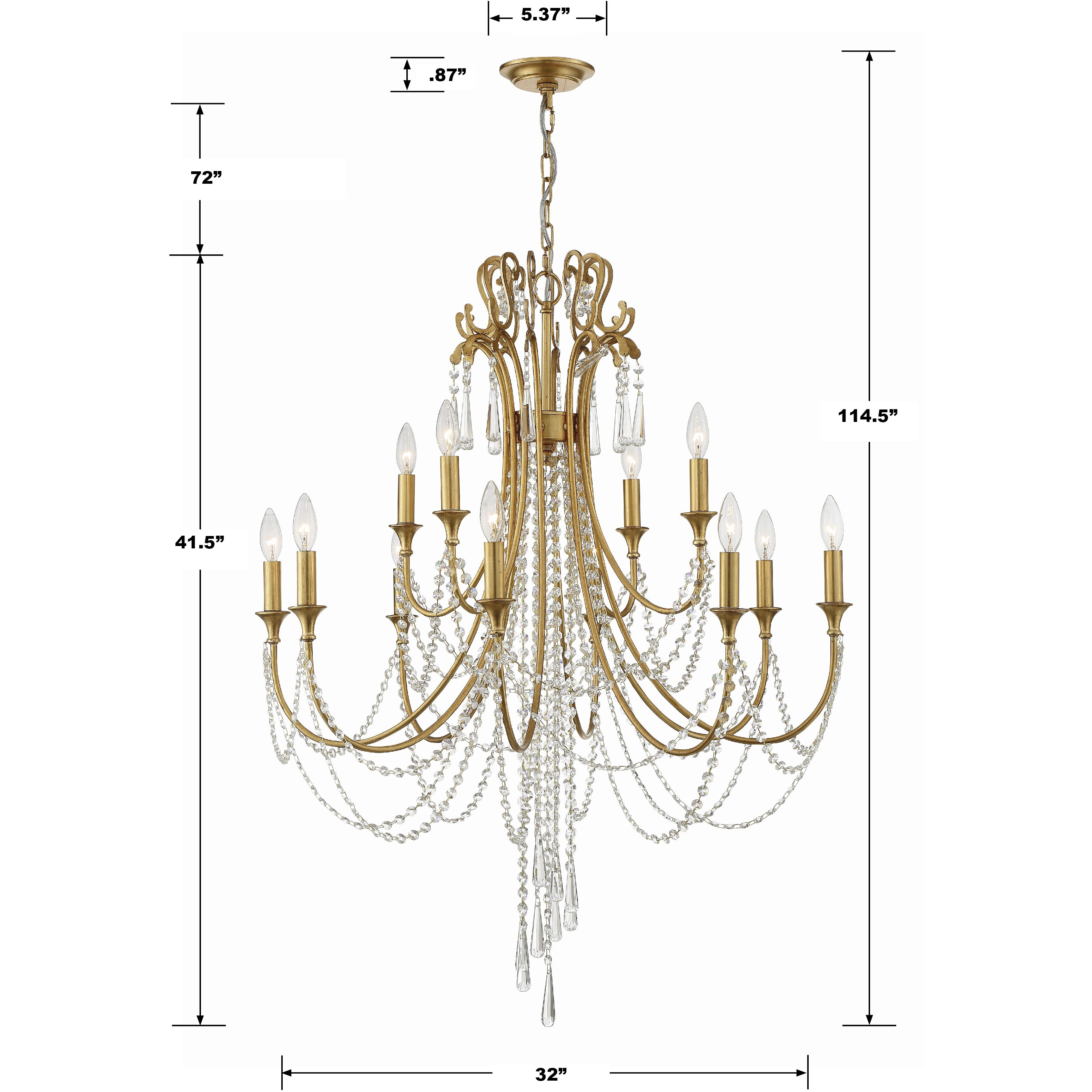 Arcadia 12 Light 32.5 inch Antique Gold Chandelier Ceiling Light