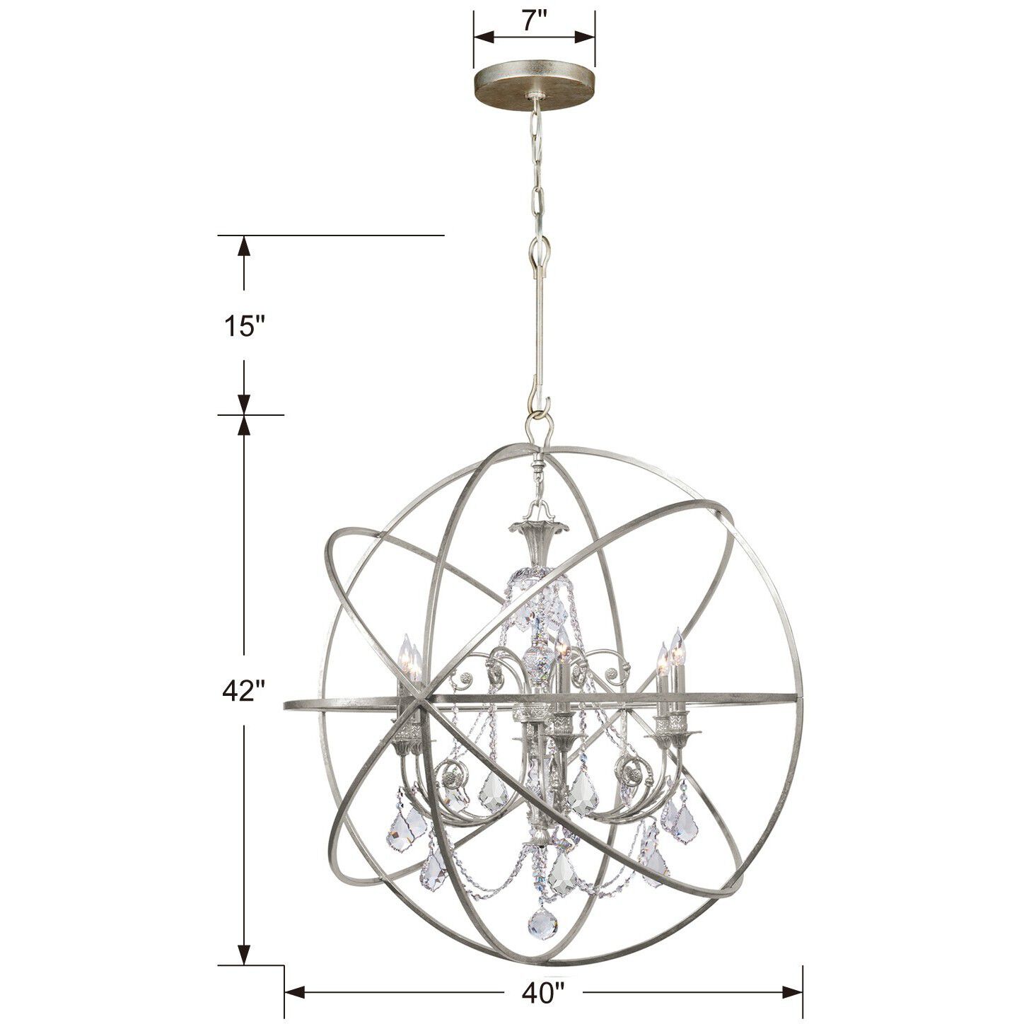 Solaris 6 Light 40 inch Olde Silver Chandelier Ceiling Light in Clear Hand Cut