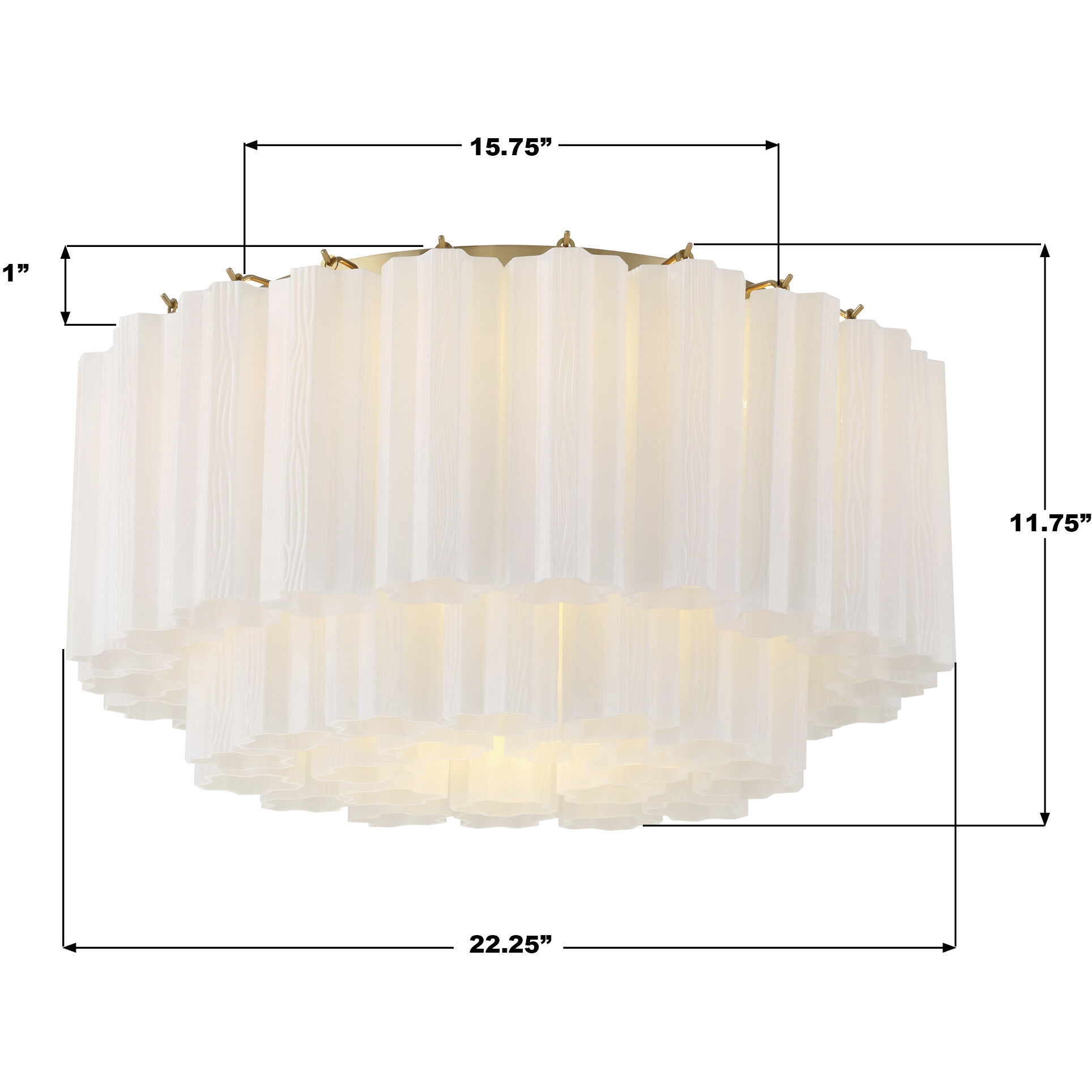 Addis 7 Light 22.25 inch Aged Brass Flush Ceiling Light in Tronchi Glass White