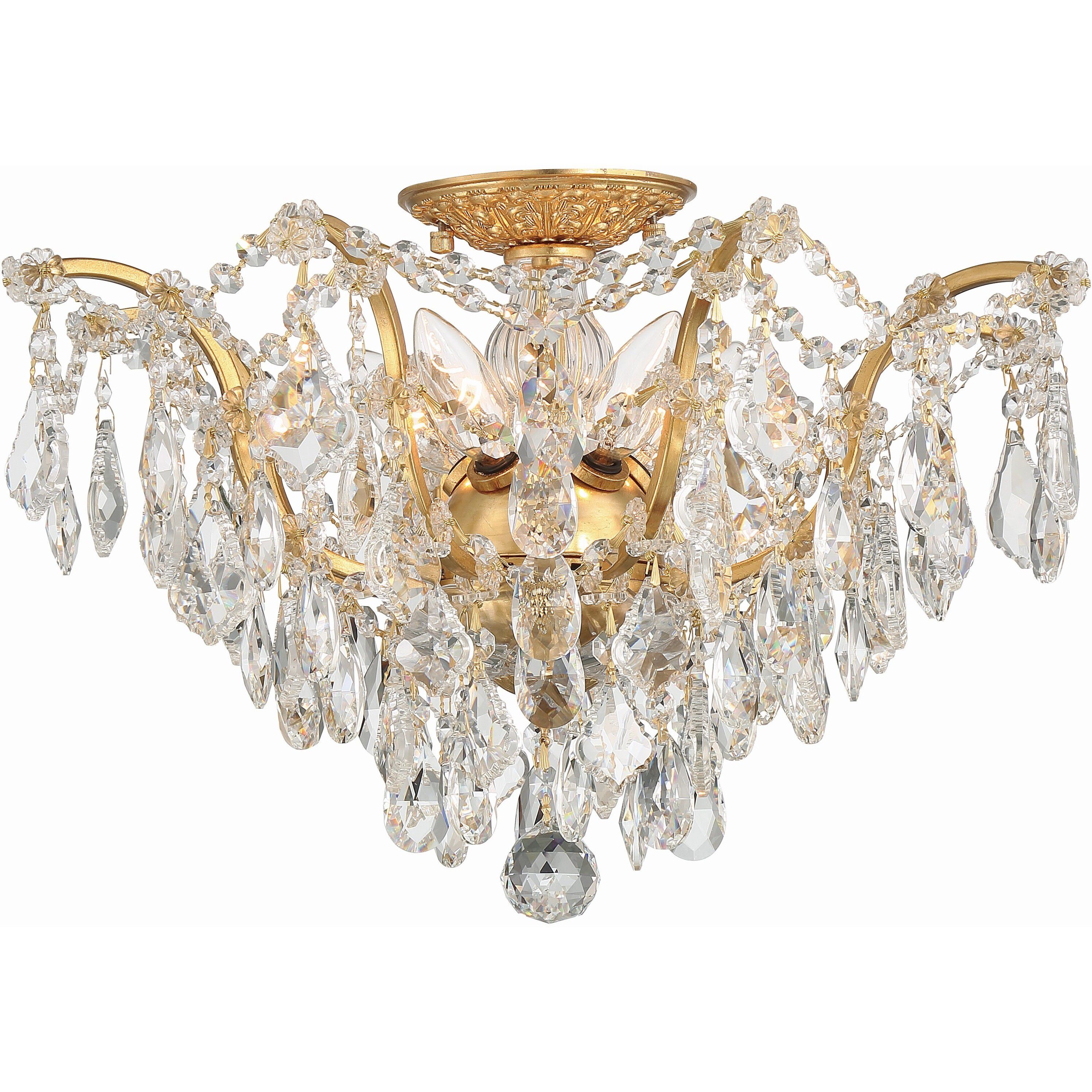 Filmore 5 Light 19 inch Antique Gold Flush Ceiling Light in Clear Spectra