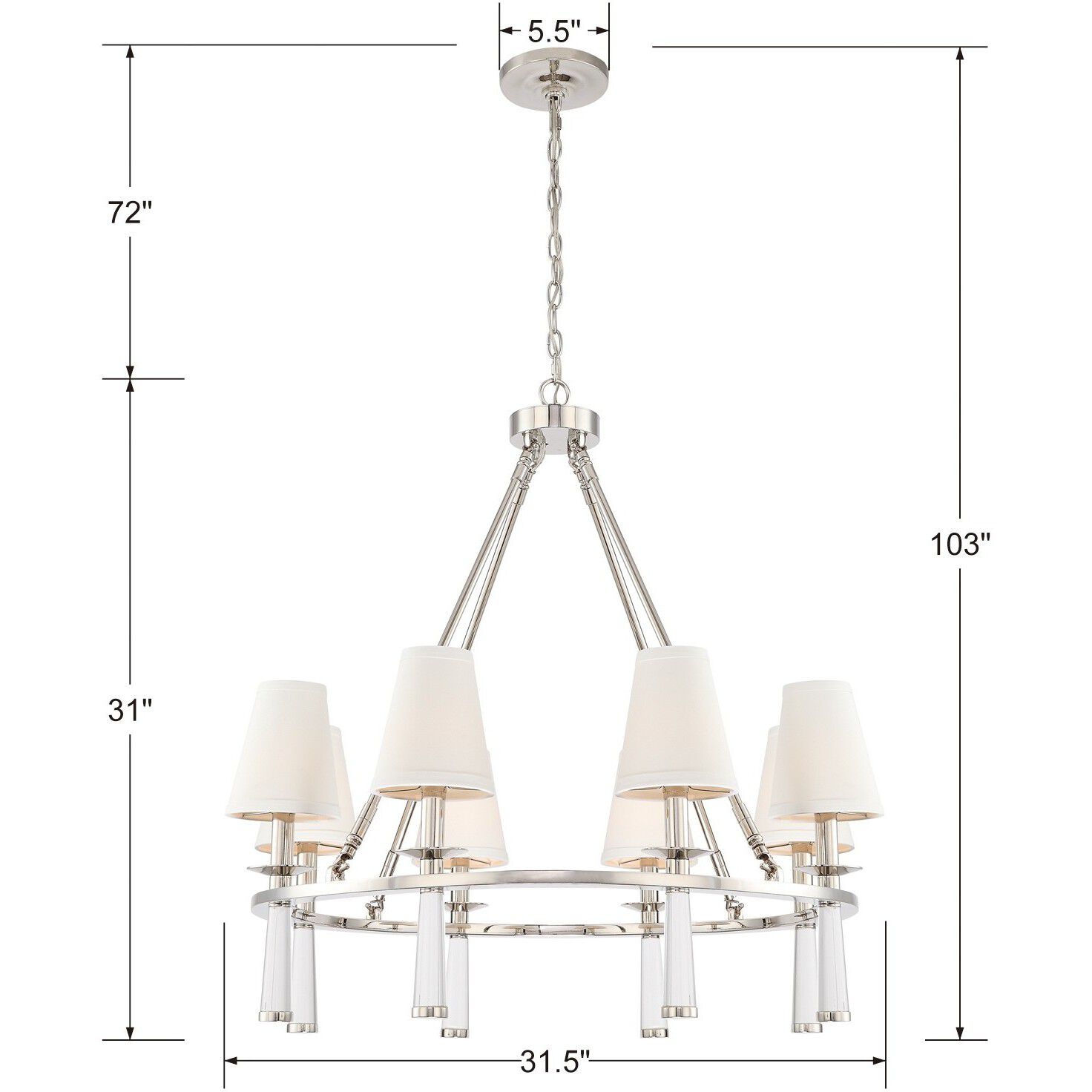 Baxter 8 Light 31.5 inch Polished Nickel Chandelier Ceiling Light