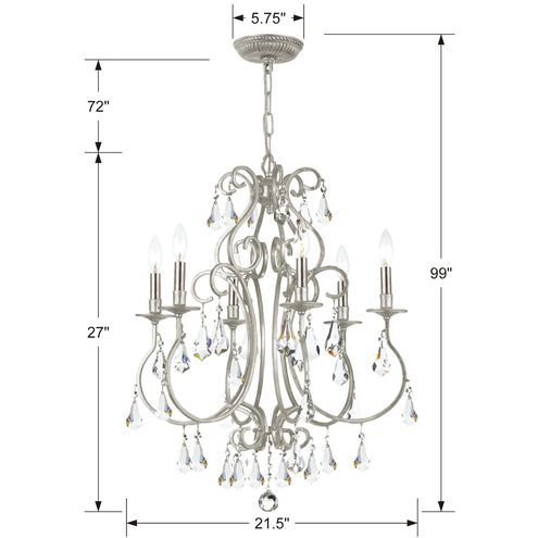 Ashton 6 Light 21.5 inch Olde Silver Chandelier Ceiling Light in Clear Hand Cut