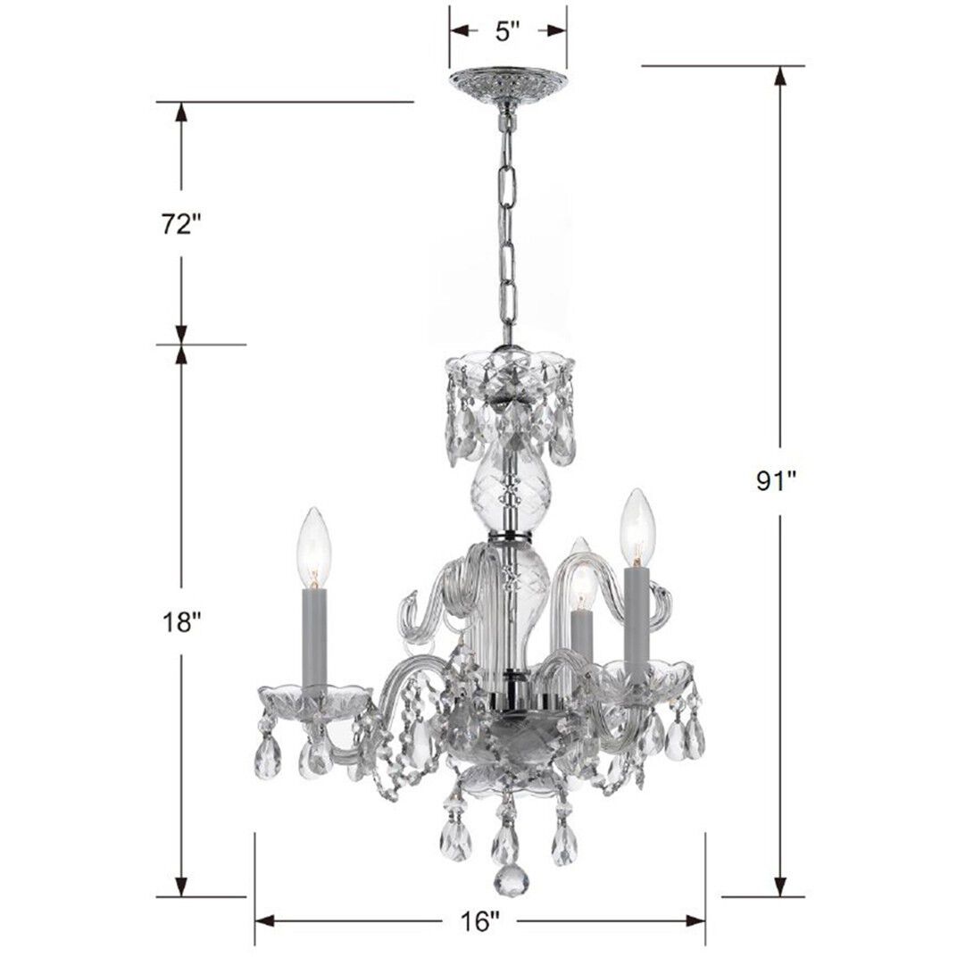 Traditional Crystal 3 Light 16 inch Polished Chrome Mini Chandelier Ceiling Light in Clear Italian