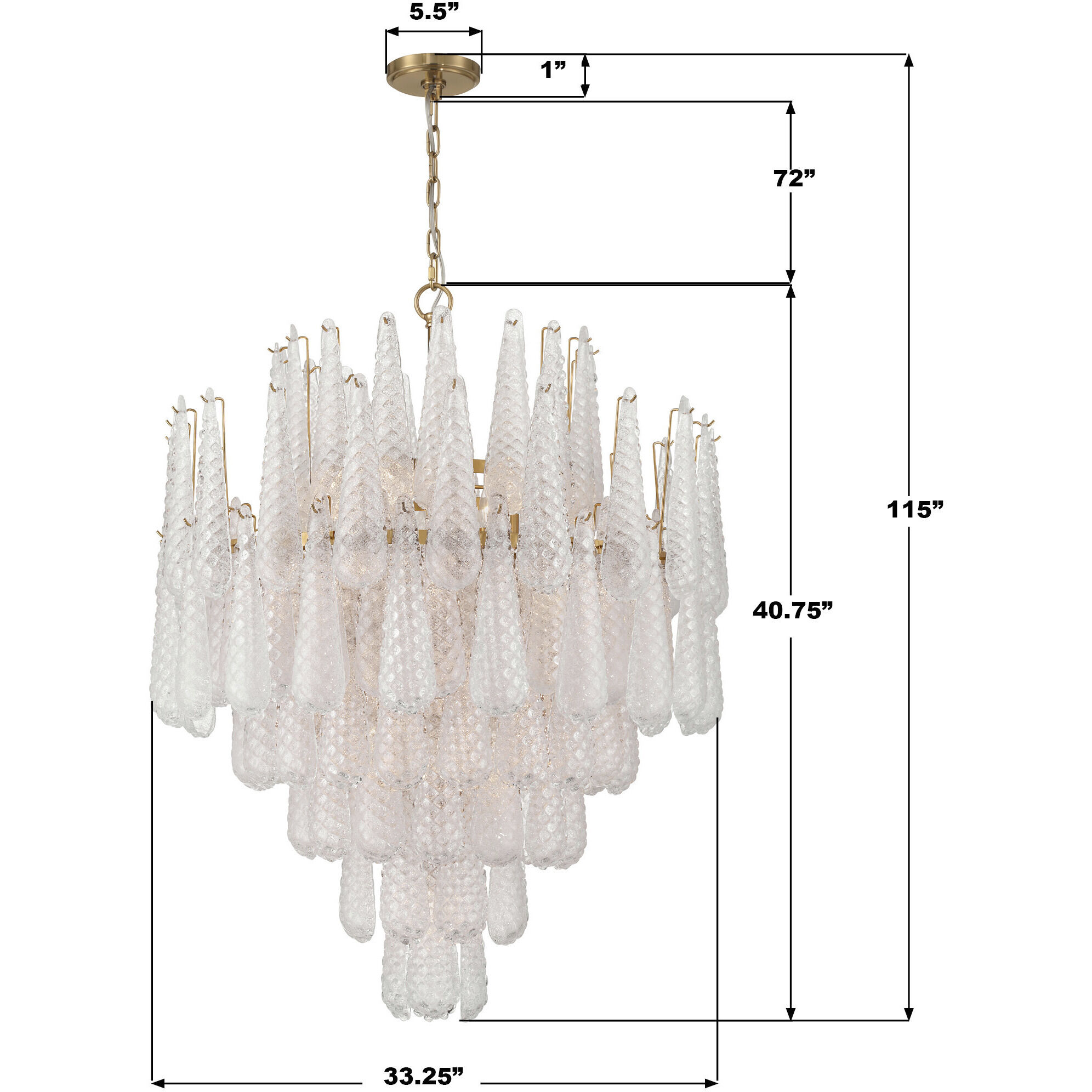 Ollie 21 Light 33.25 inch Aged Brass Chandelier Ceiling Light in Sand Glass Clear