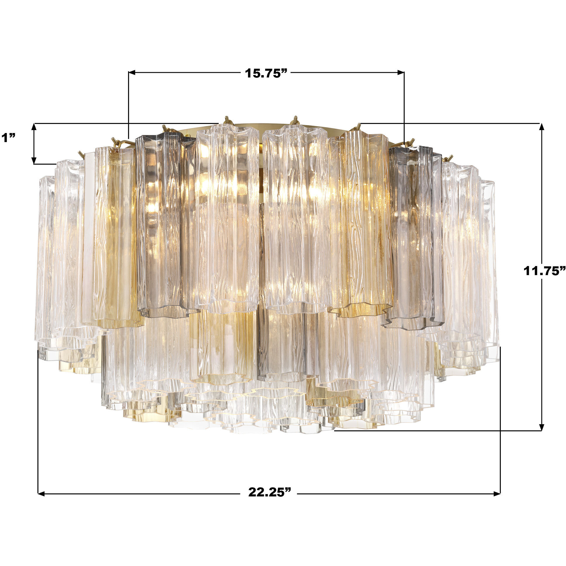 Addis 7 Light 22.25 inch Aged Brass Flush Ceiling Light in Tronchi Glass Autumn