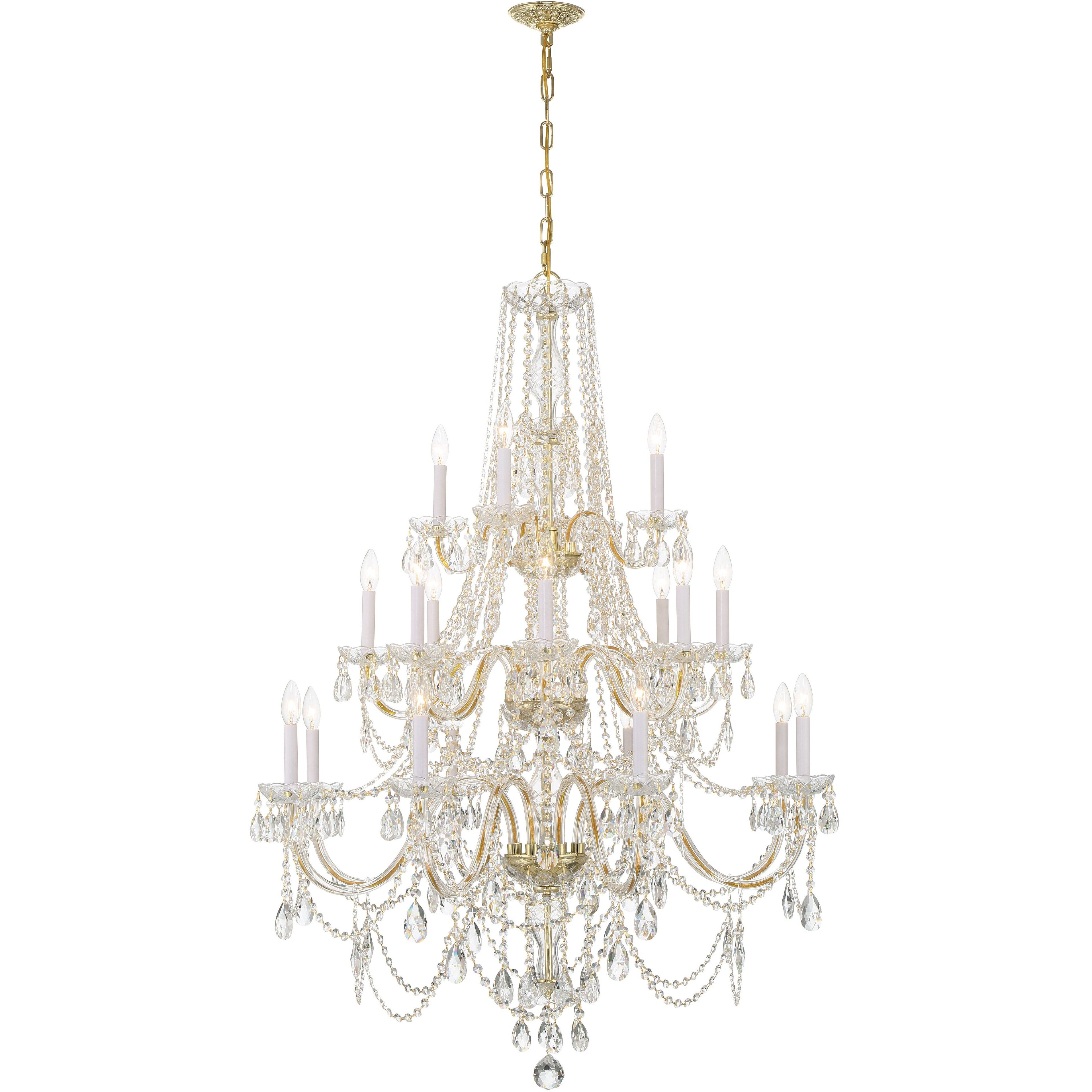 Traditional Crystal 20 Light 38 inch Polished Brass Chandelier Ceiling Light