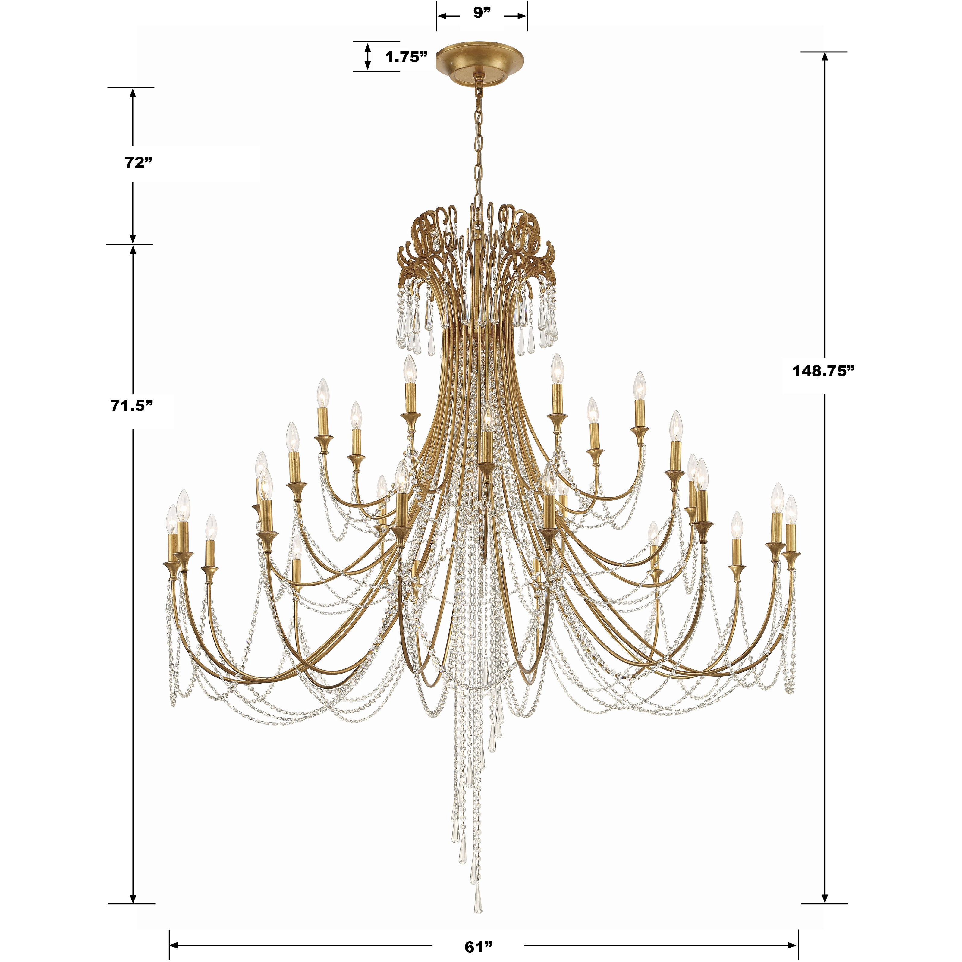 Arcadia 28 Light 61 inch Antique Gold Chandelier Ceiling Light