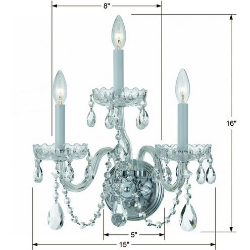 Traditional Crystal 3 Light 15 inch Polished Chrome Sconce Wall Light in Clear Hand Cut