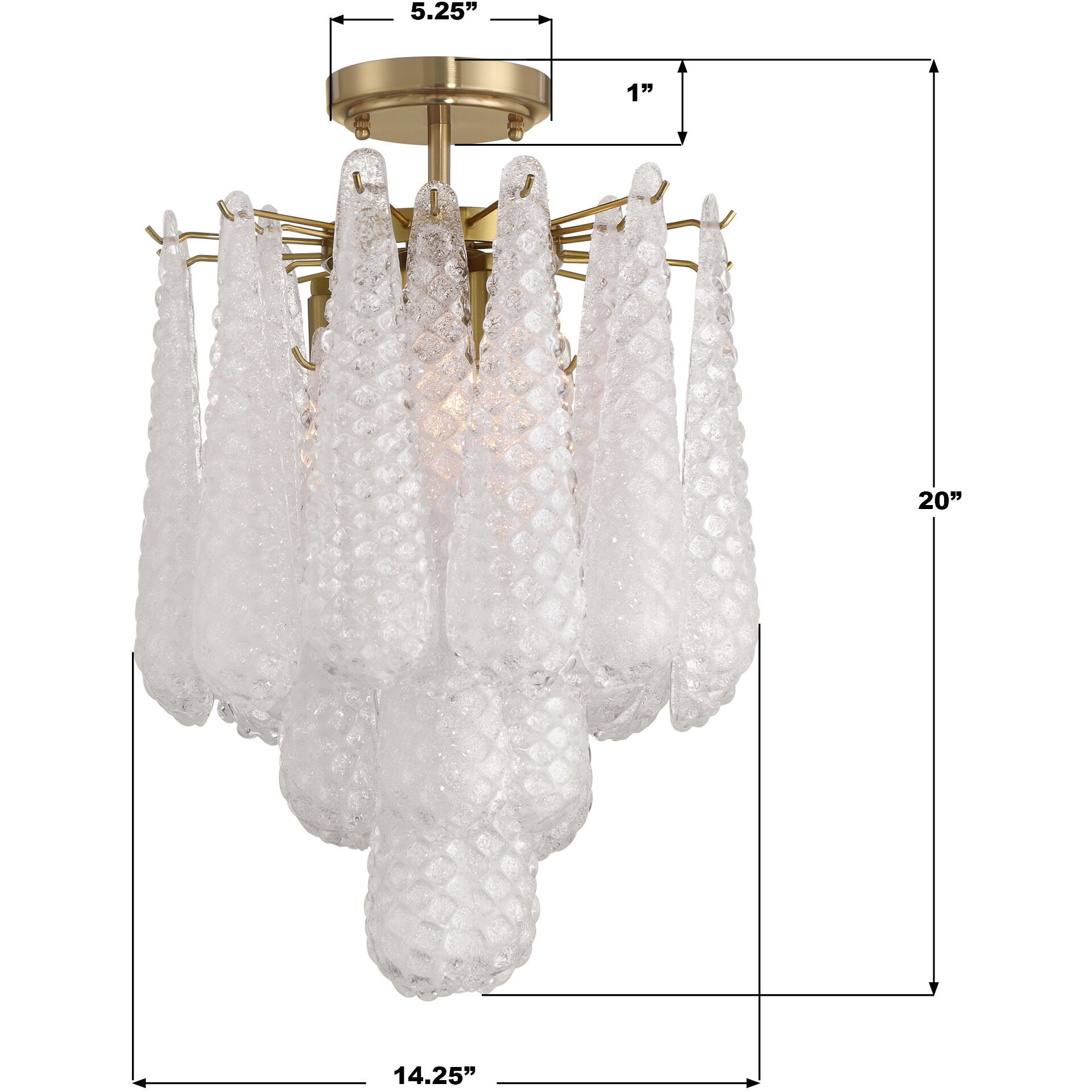 Ollie 4 Light 14.25 inch Aged Brass Semi Flush Ceiling Light in Sand Glass Clear