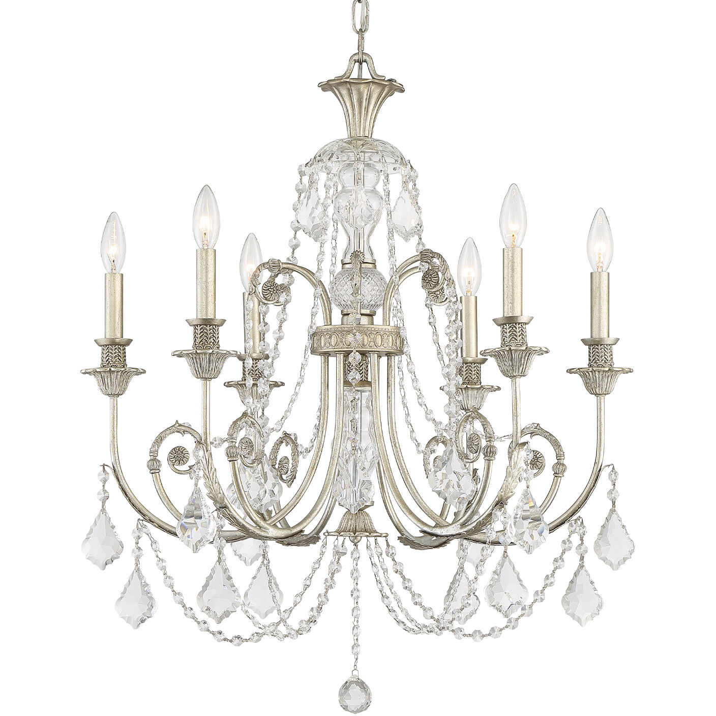 Regis 6 Light 26 inch Olde Silver Chandelier Ceiling Light in Clear Hand Cut