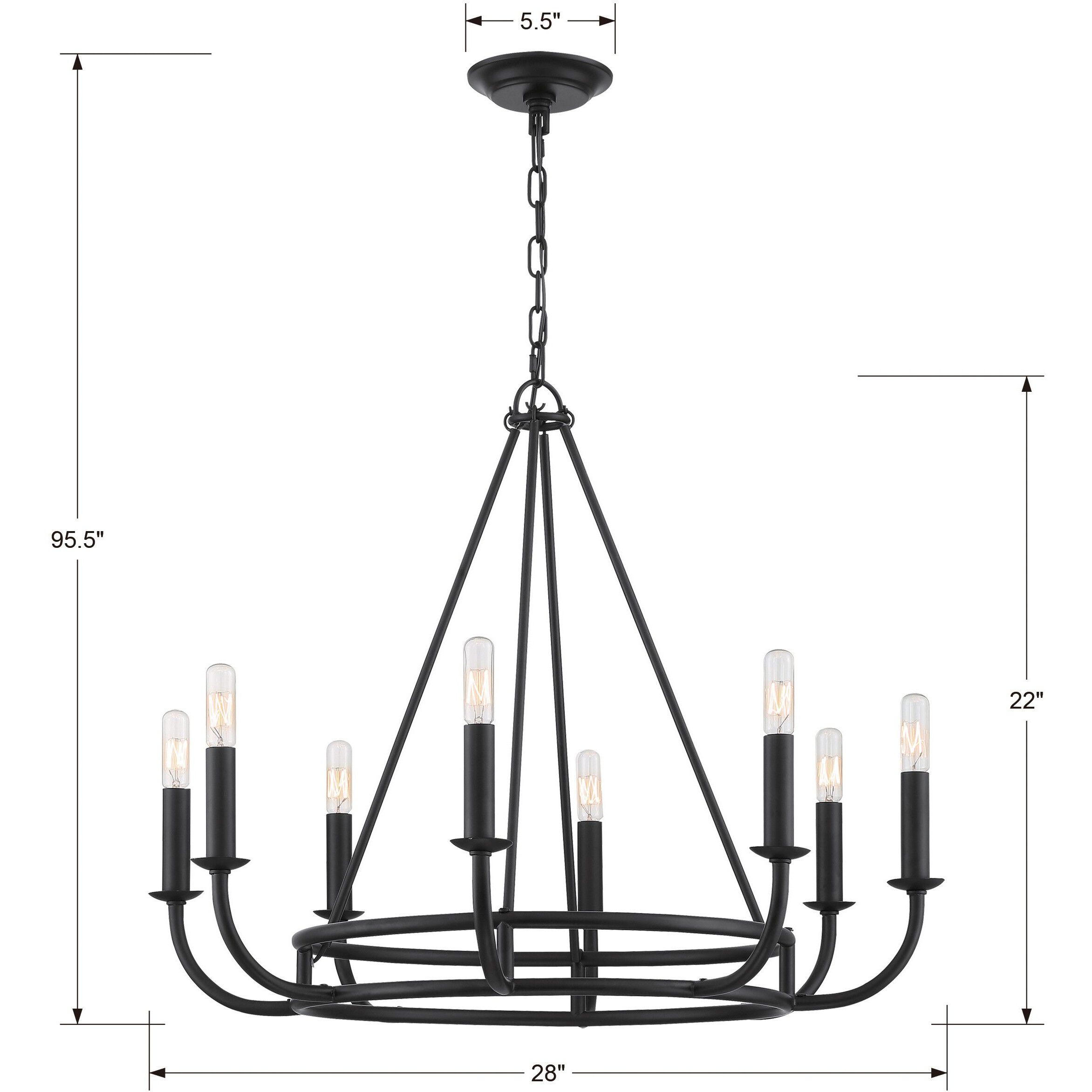 Bailey 8 Light 28 inch Matte Black Chandelier Ceiling Light