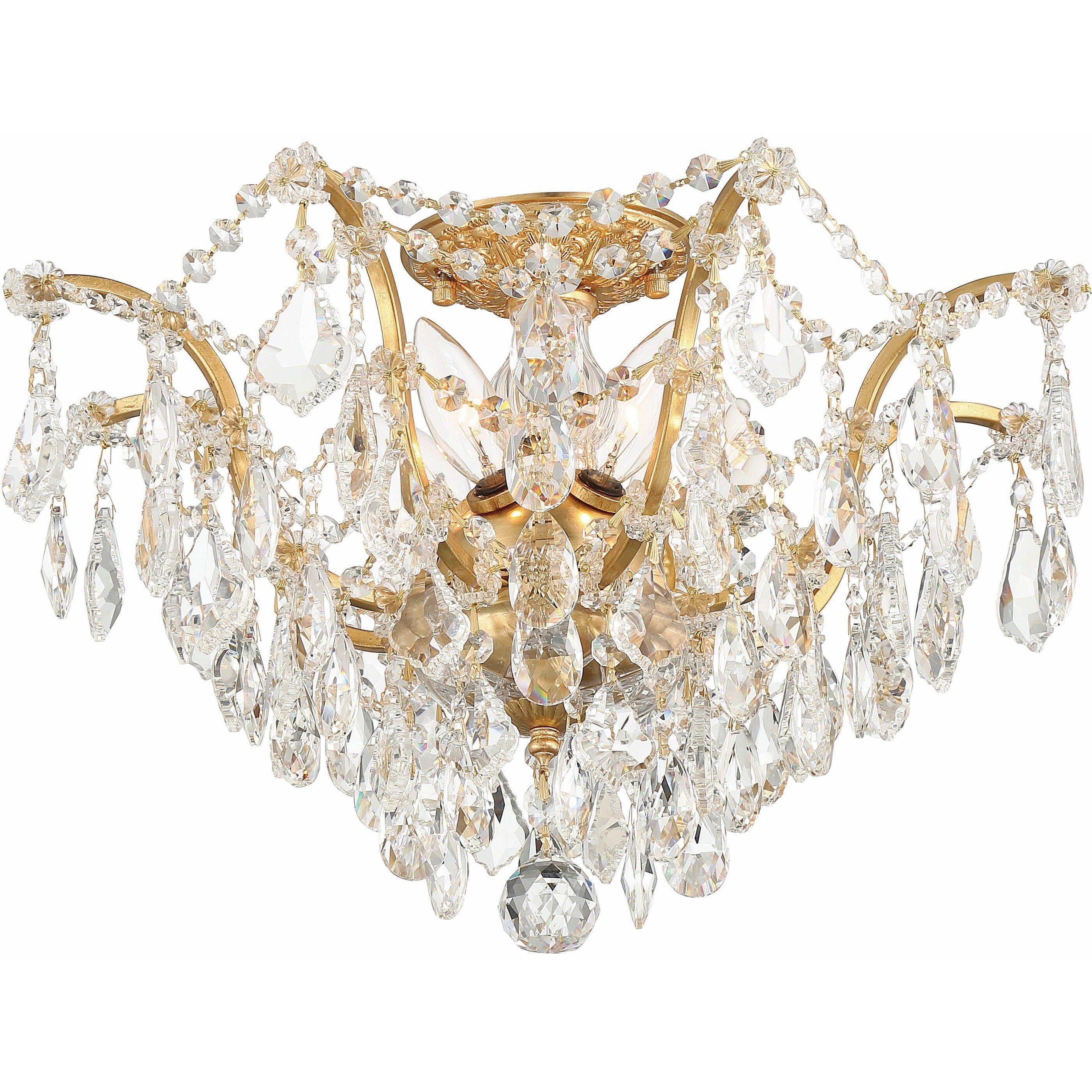 Filmore 5 Light 19 inch Antique Gold Flush Ceiling Light in Clear Swarovski Strass