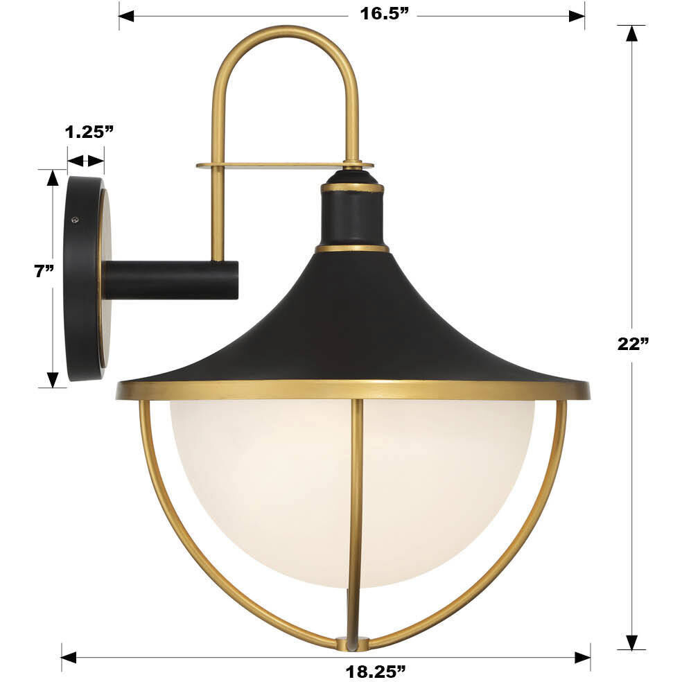 Atlas 3 Light 22 inch Matte Black/Textured Gold Outdoor Sconce