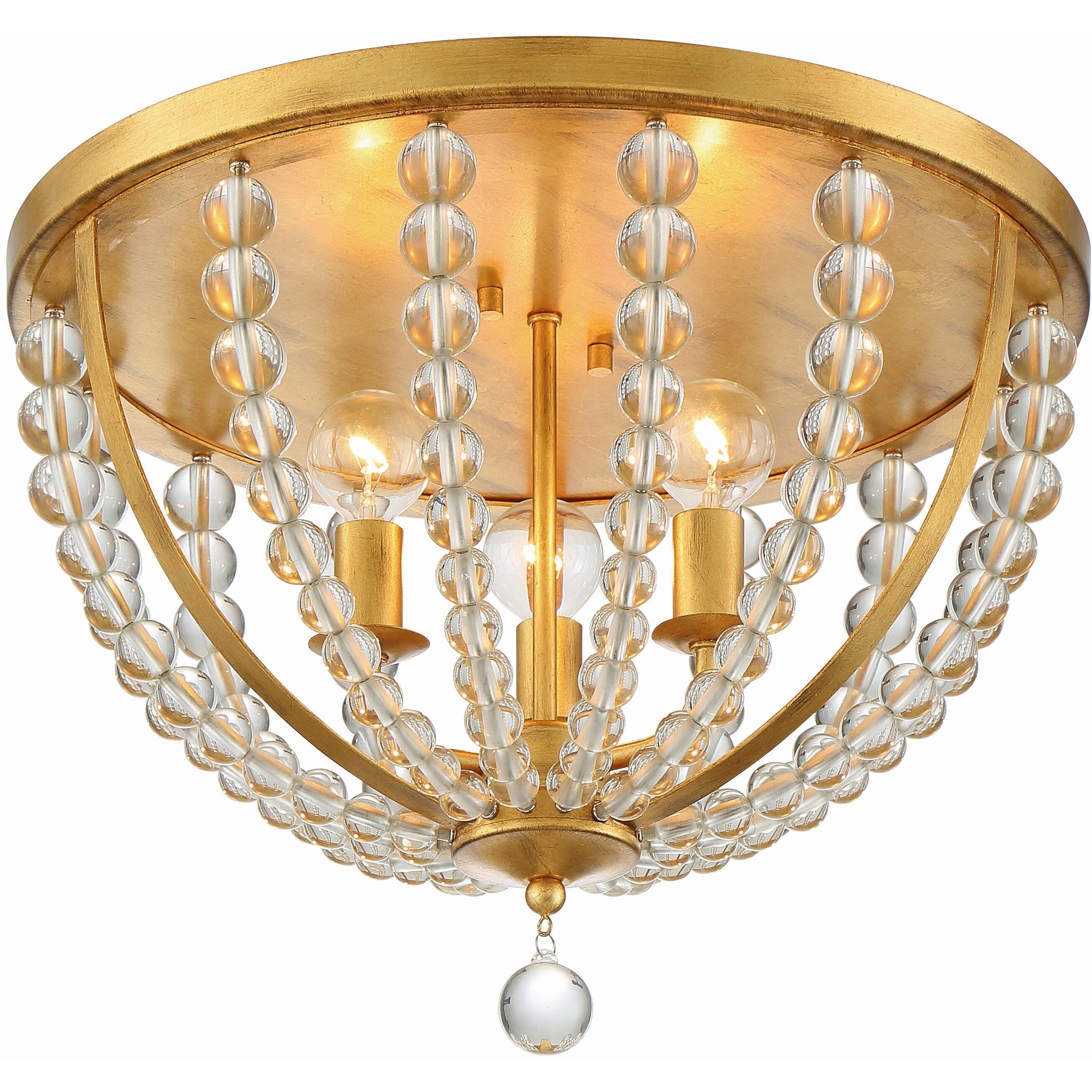 Roxy 3 Light 16.5 inch Antique Gold Flush Ceiling Light
