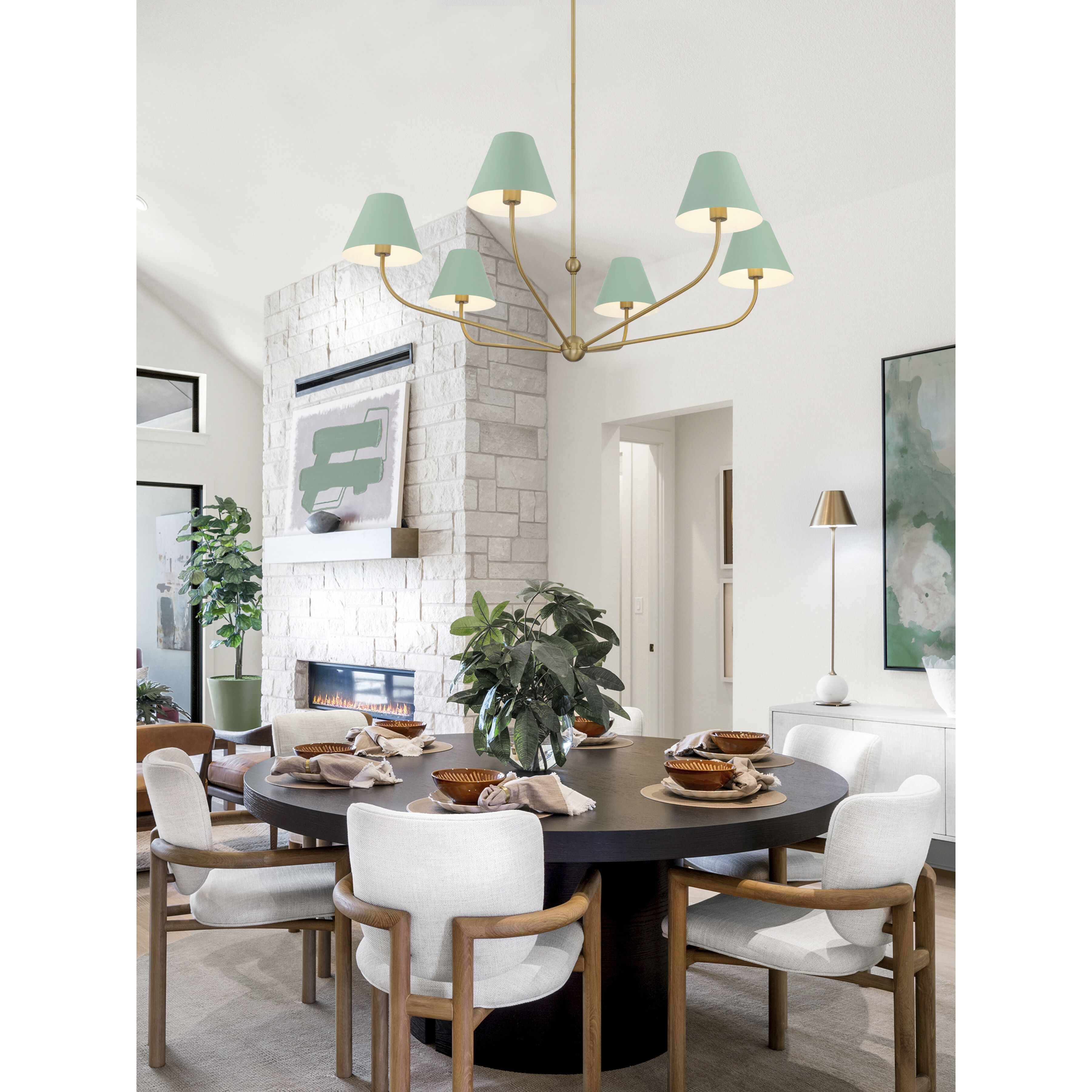 Xavier 6 Light 48 inch Vibrant Gold Chandelier Ceiling Light in Vibrant Gold and Green