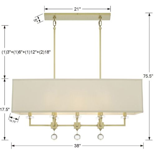 Paxton 8 Light 38 inch Aged Brass Chandelier Ceiling Light