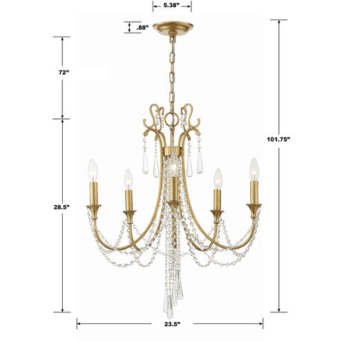 Arcadia 5 Light 23.5 inch Antique Gold Chandelier Ceiling Light in Antique Brass and Black