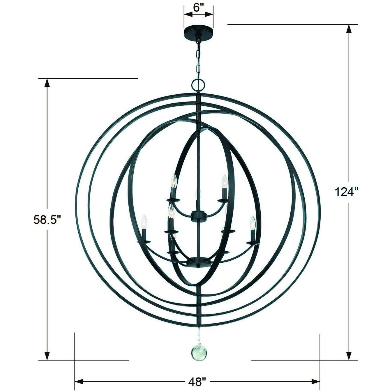 Luna 9 Light 48 inch Matte Black Chandelier Ceiling Light