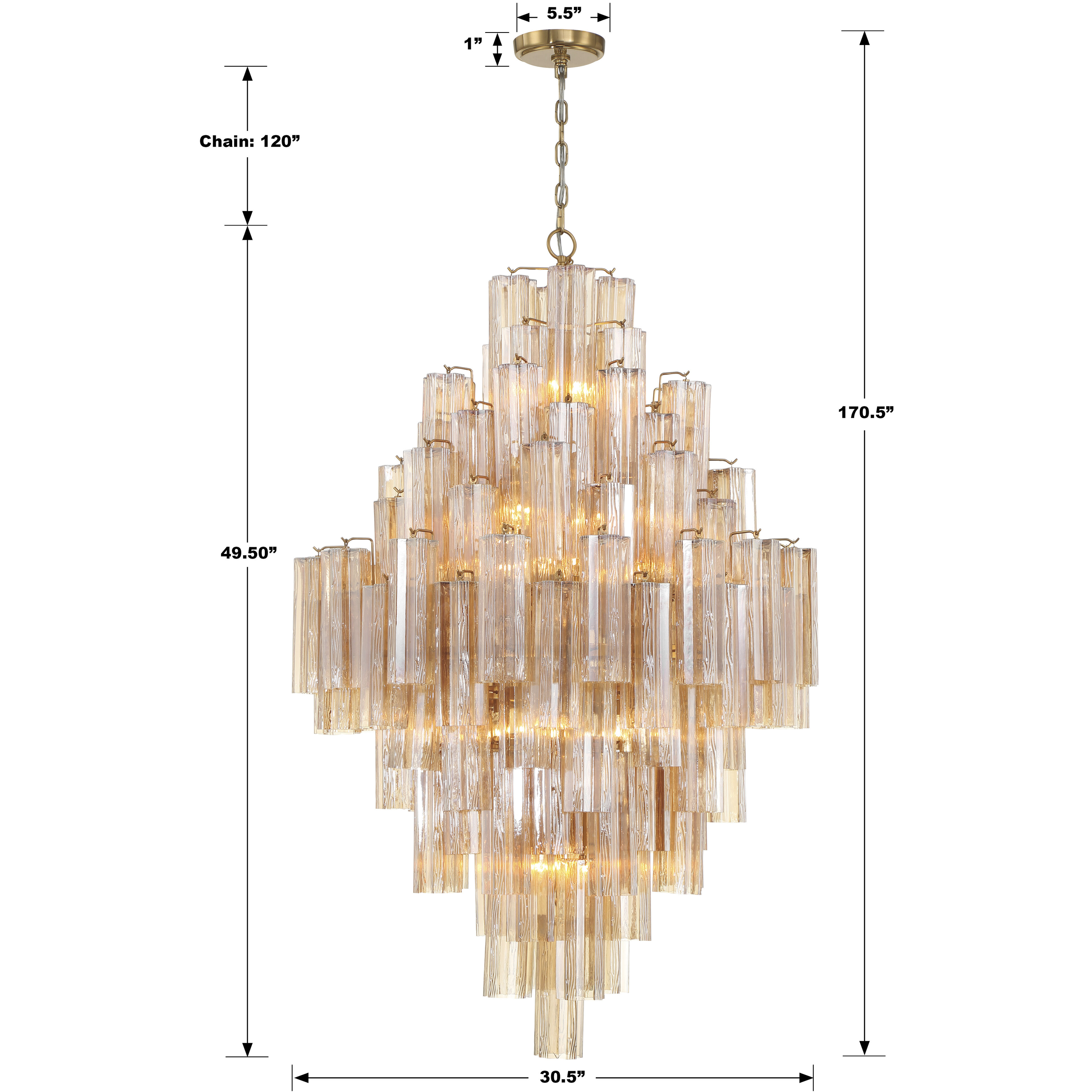 Addis 20 Light 31.5 inch Aged Brass Chandelier Ceiling Light in Amber