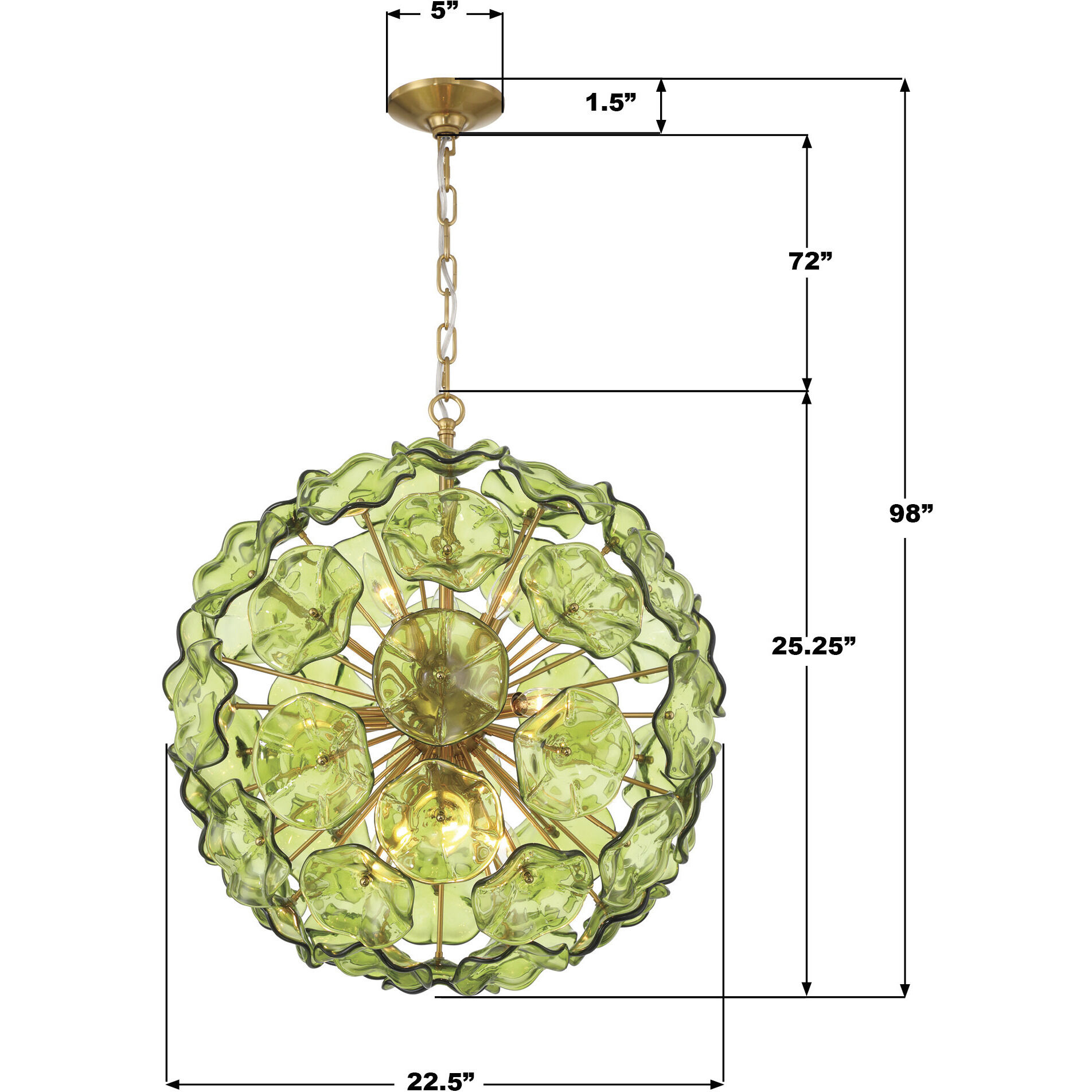 Esme 9 Light 22.5 inch Aged Brass Chandelier Ceiling Light in Floral Glass Petals Green
