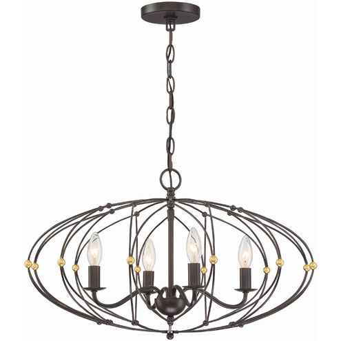 Zucca 4 Light 24.5 inch English Bronze and Antique Gold Chandelier Ceiling Light