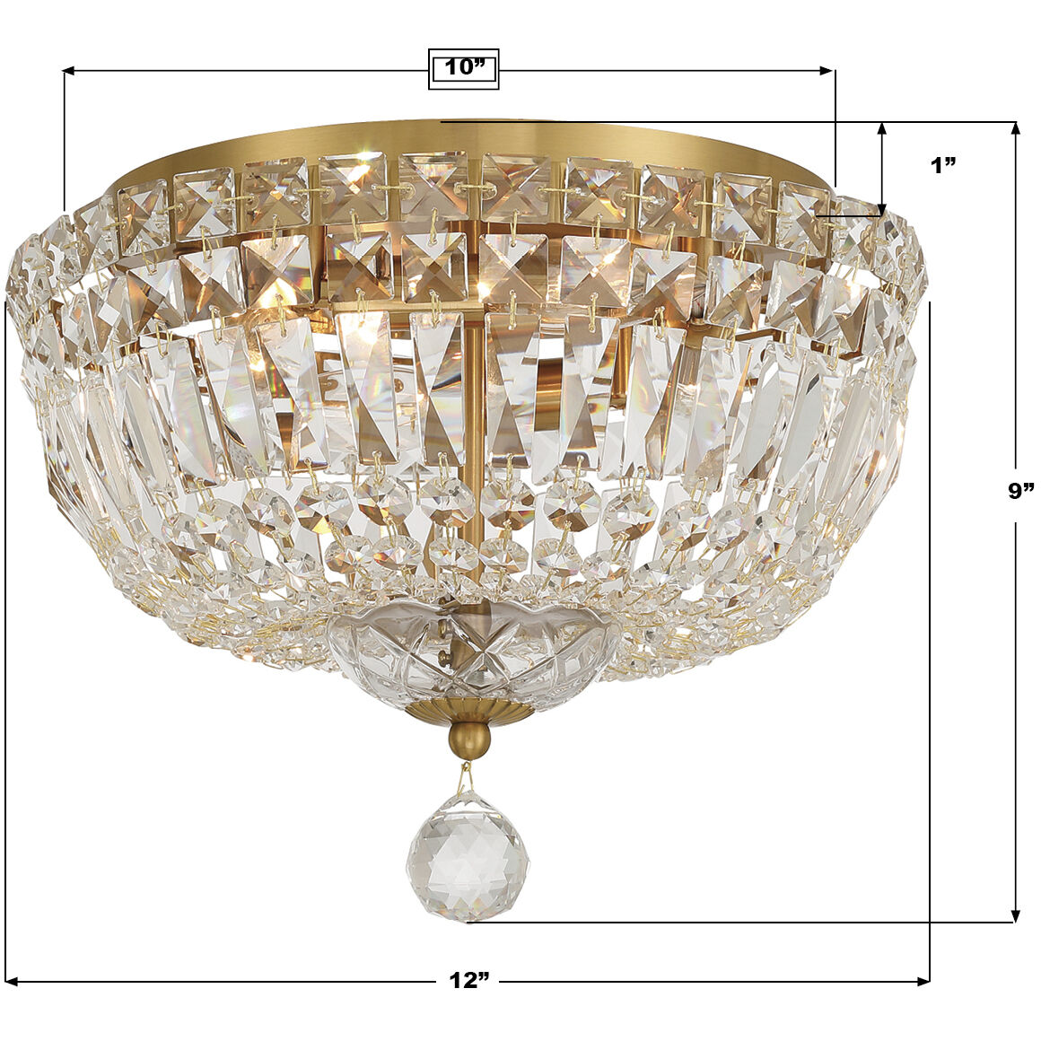 Roslyn 4 Light 12 inch Aged Brass Flush Ceiling Light