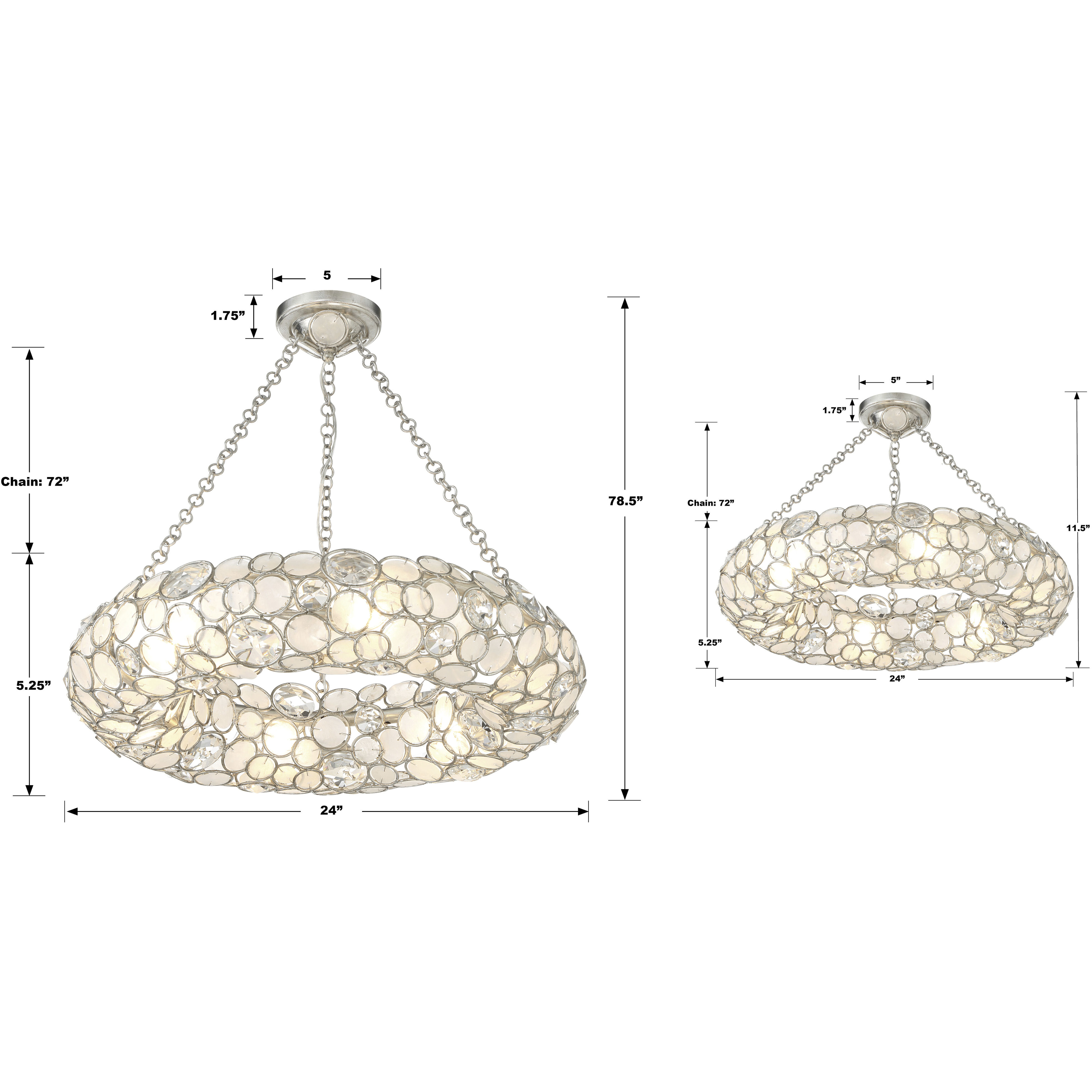 Palla 6 Light 24 inch Antique Silver Semi Flush Ceiling Light