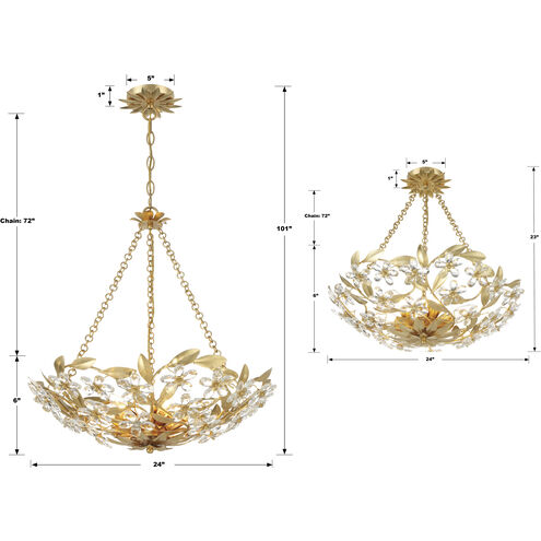 Marselle 6 Light 24 inch Antique Gold Chandelier Ceiling Light