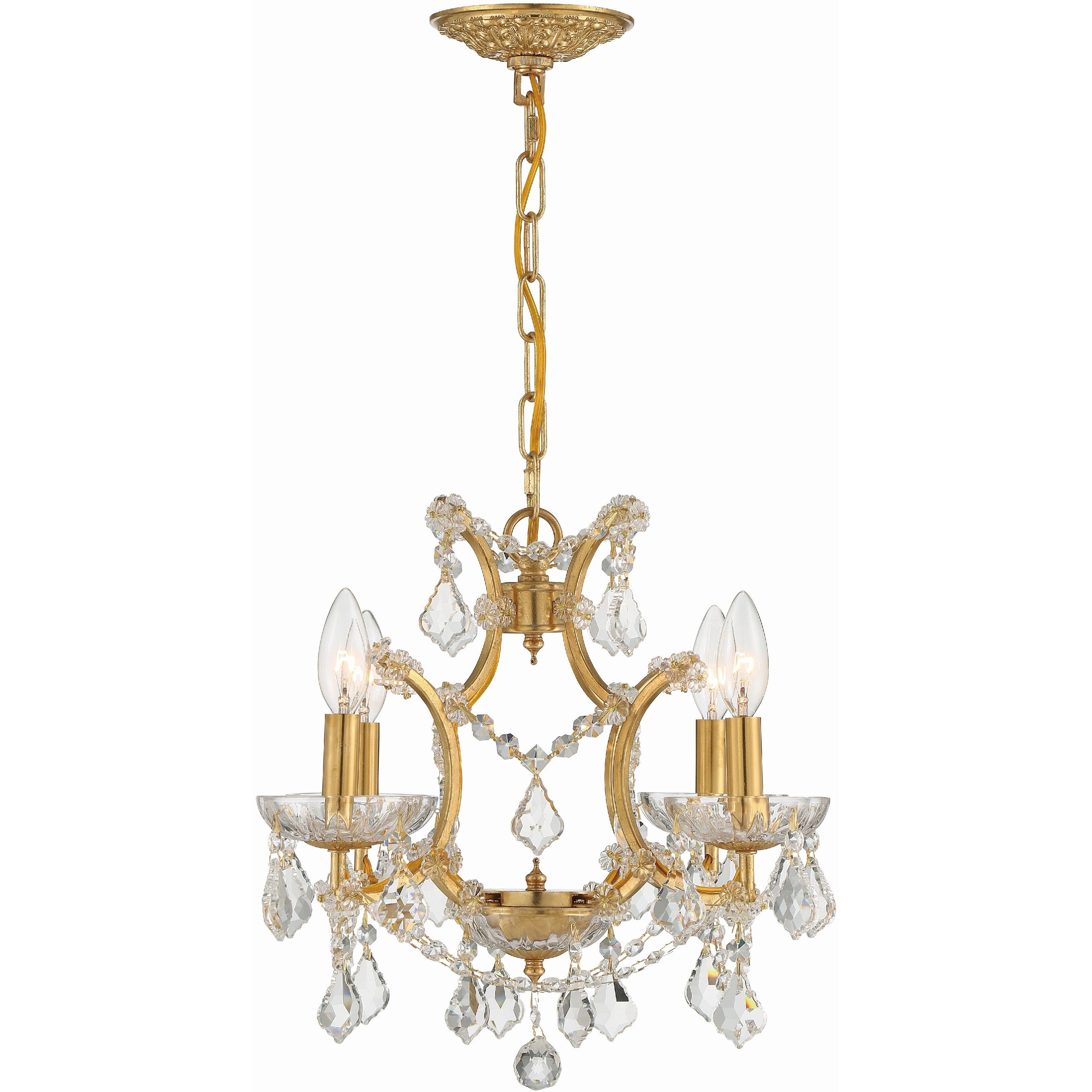 Filmore 4 Light 17.5 inch Antique Gold Mini Chandelier Ceiling Light in Clear Swarovski Strass