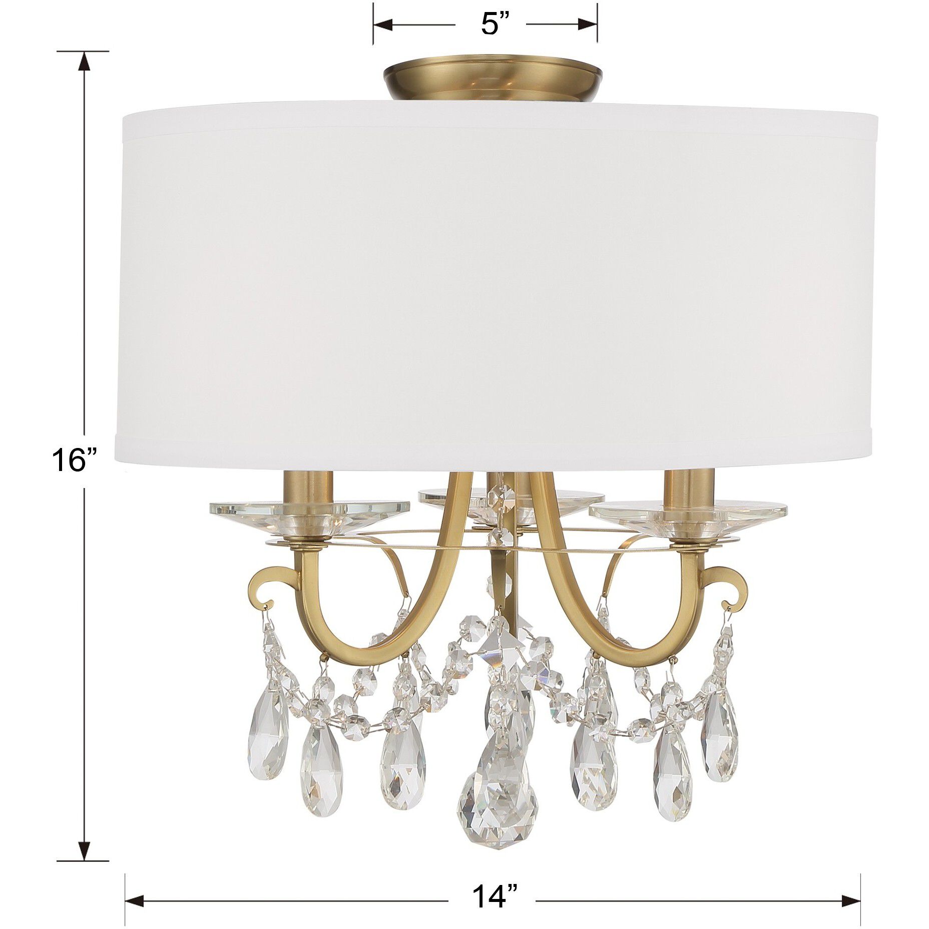 Othello 3 Light 14 inch Vibrant Gold Semi Flush Ceiling Light
