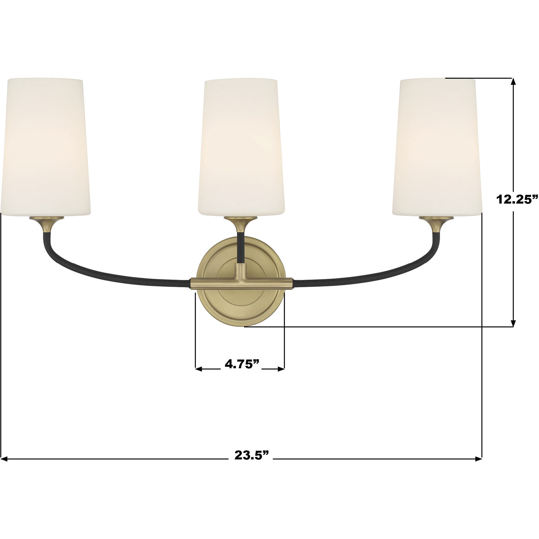 Niles 3 Light 23.5 inch Black Forged and Modern Gold Bath Vanity Wall Light