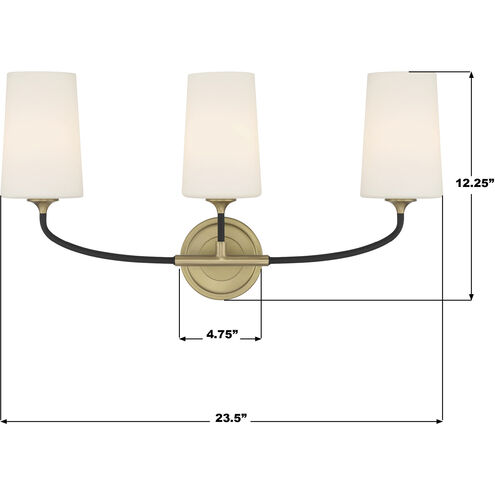 Niles 3 Light 23.5 inch Black Forged and Modern Gold Bath Vanity Wall Light