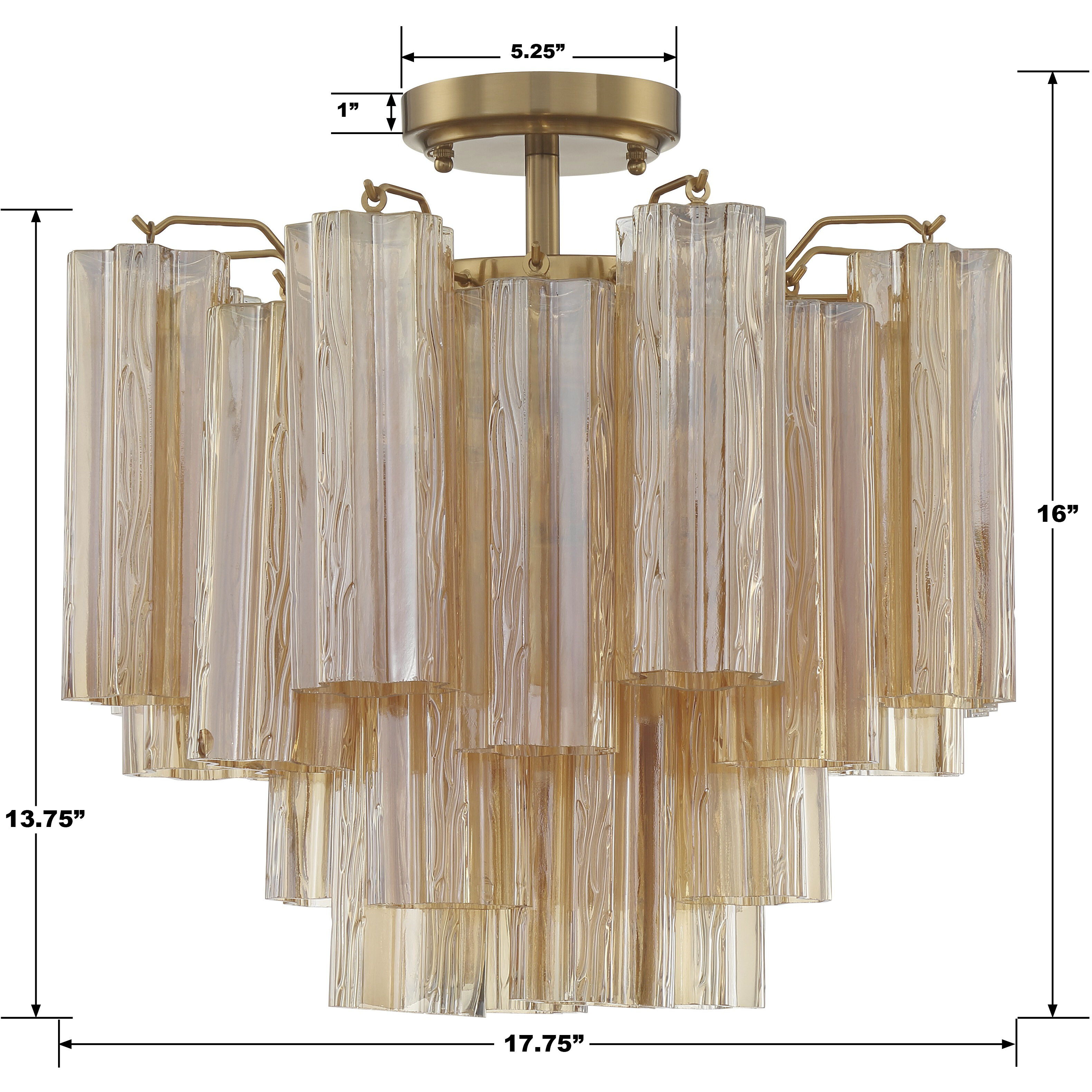 Addis 4 Light 17.75 inch Aged Brass Semi Flush Ceiling Light in Amber