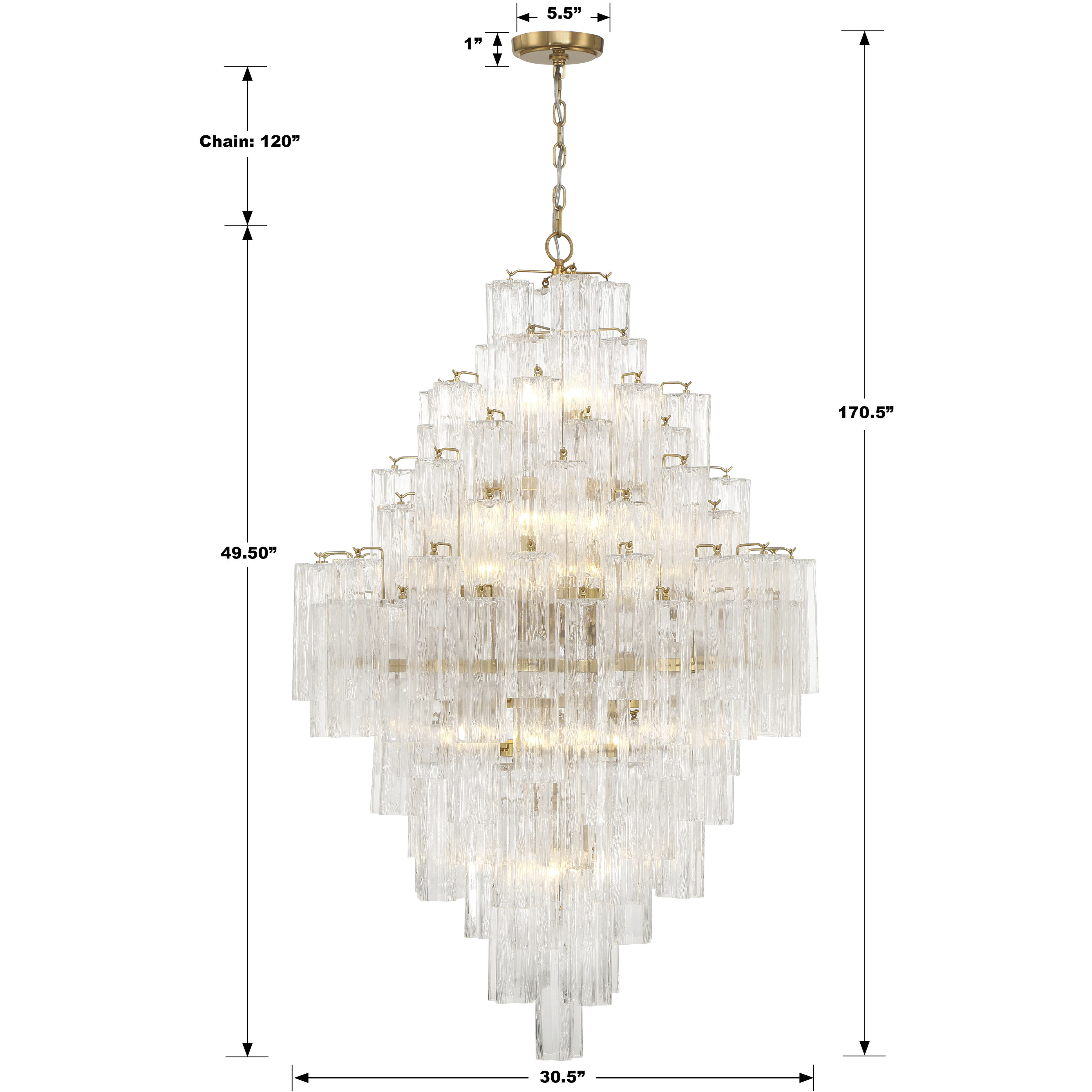 Addis 20 Light 31.5 inch Aged Brass Chandelier Ceiling Light in Tronchi Glass Clear